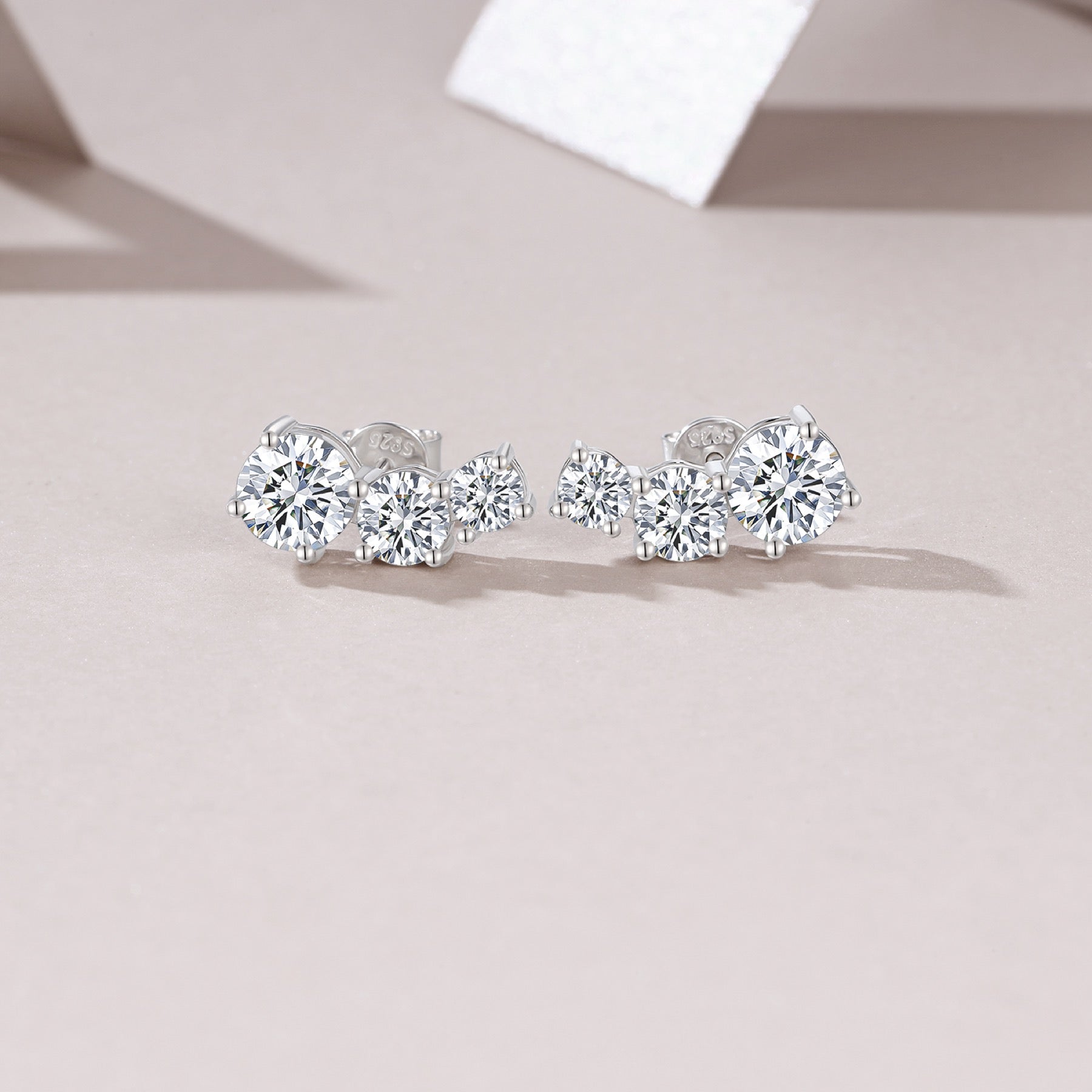Arcata Moissanite Climber Stud Earrings in Sterling Silver