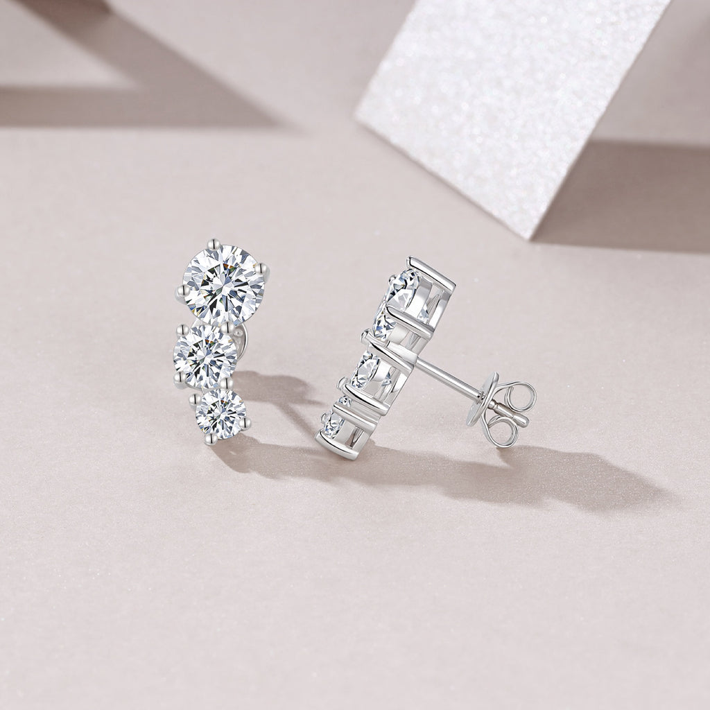 Arcata Moissanite Climber Stud Earrings in Sterling Silver