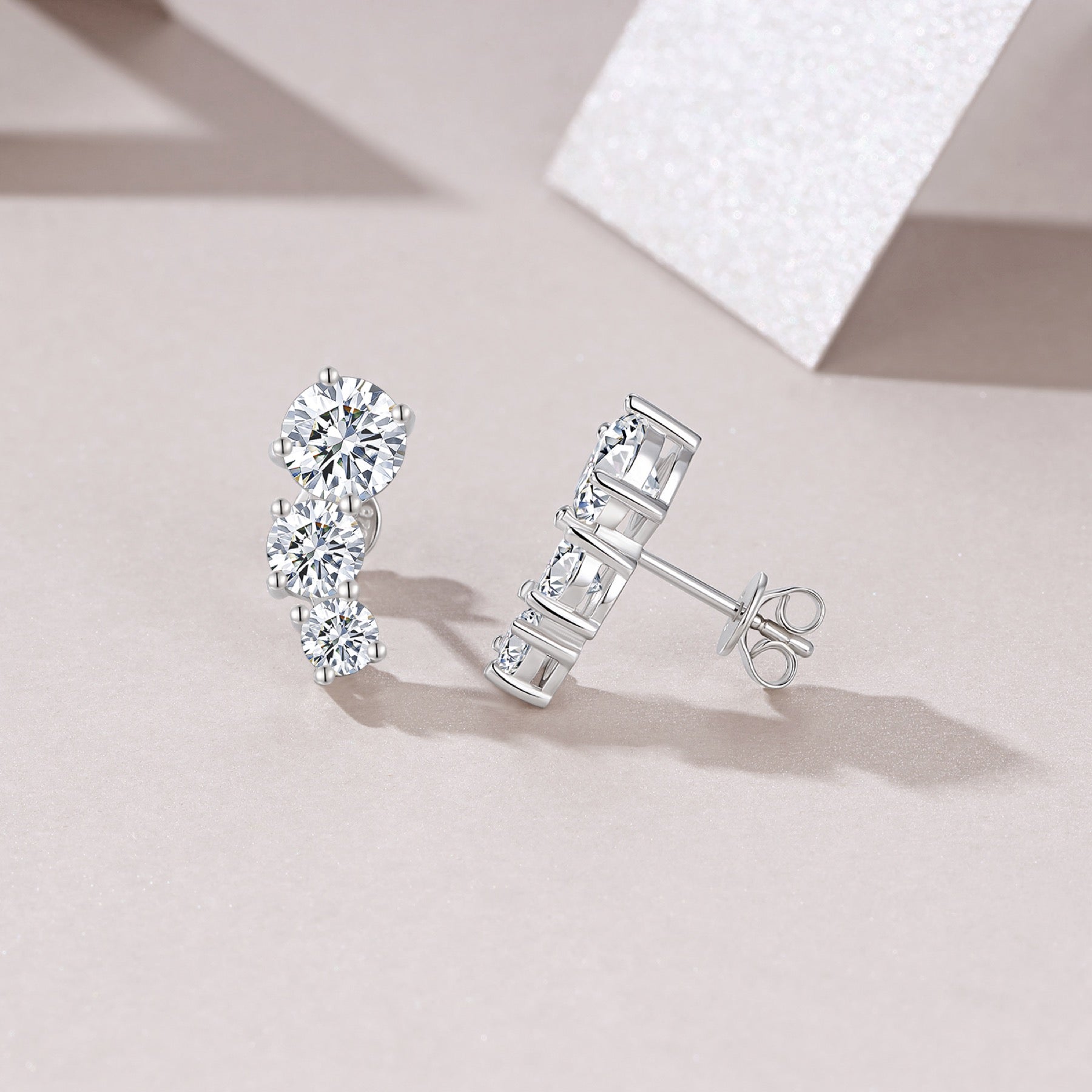 Arcata Moissanite Climber Stud Earrings in Sterling Silver