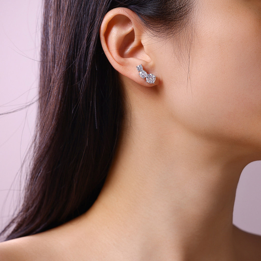 Arcata Moissanite Climber Stud Earrings in Sterling Silver