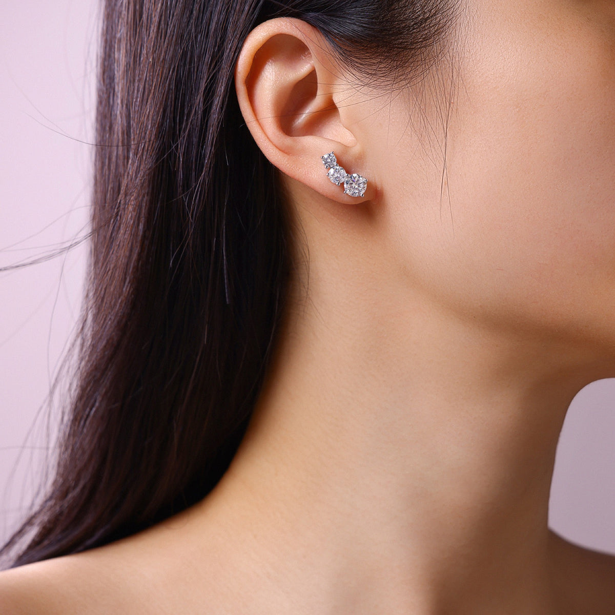 Arcata Moissanite Climber Stud Earrings in Sterling Silver
