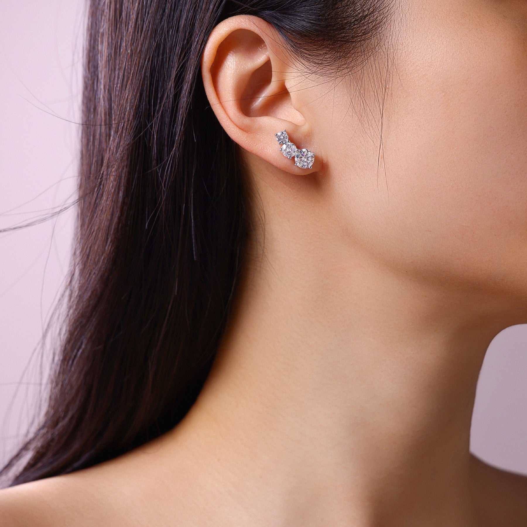 Arcata Moissanite Climber Stud Earrings in Sterling Silver