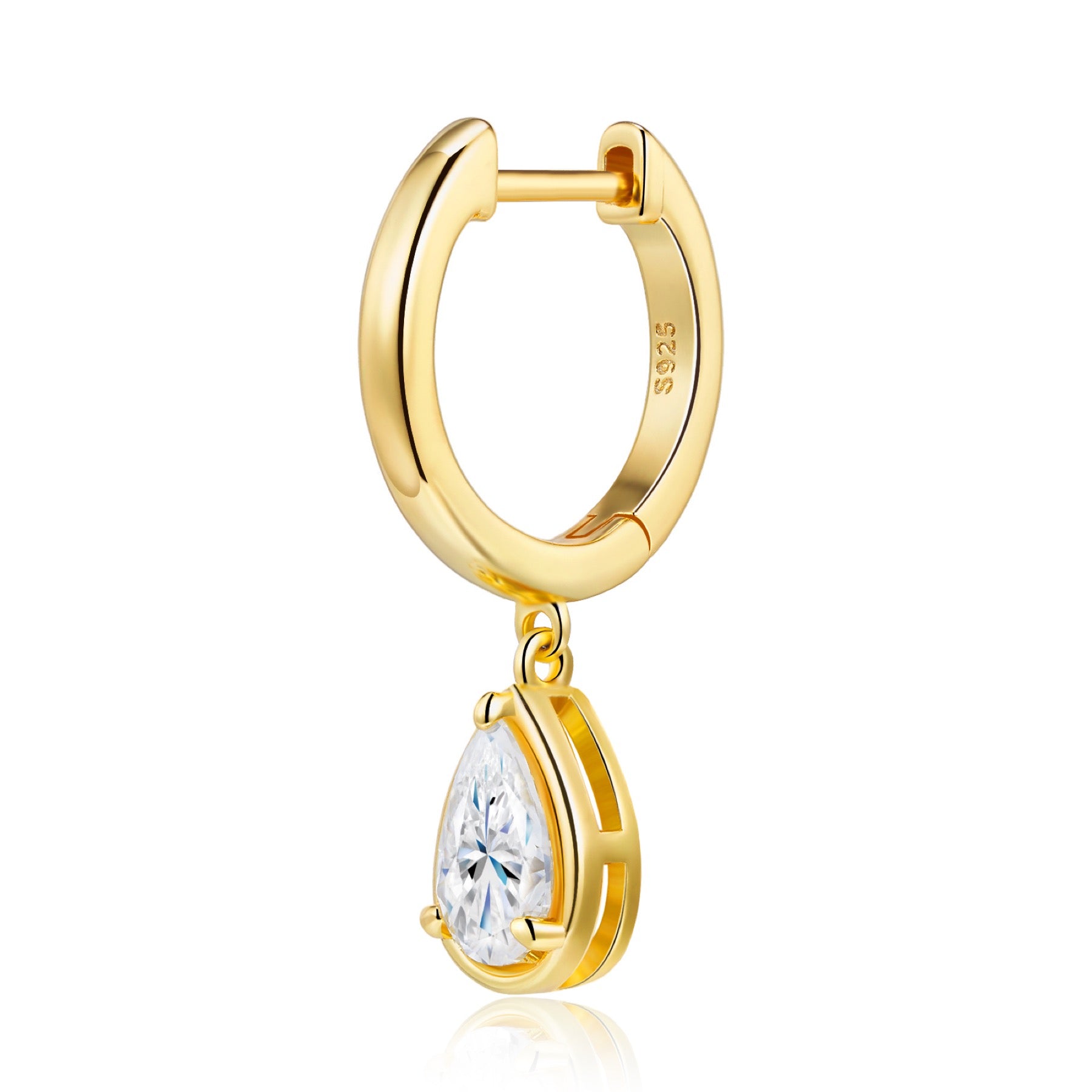 Pergola Pear-Cut Moissanite Drop Huggie Hoop Earrings in Gold-Tone Sterling Silver