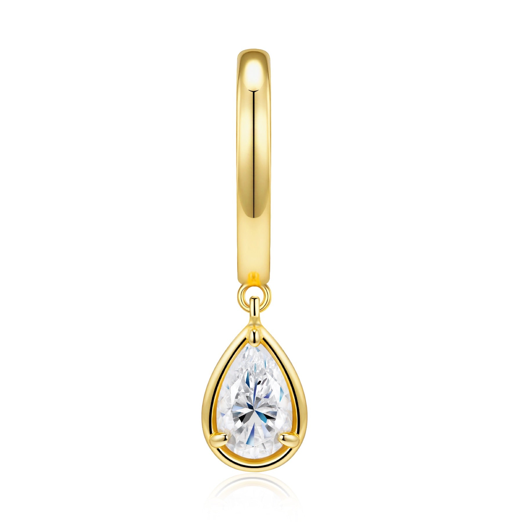 Pergola Pear-Cut Moissanite Drop Huggie Hoop Earrings in Gold-Tone Sterling Silver