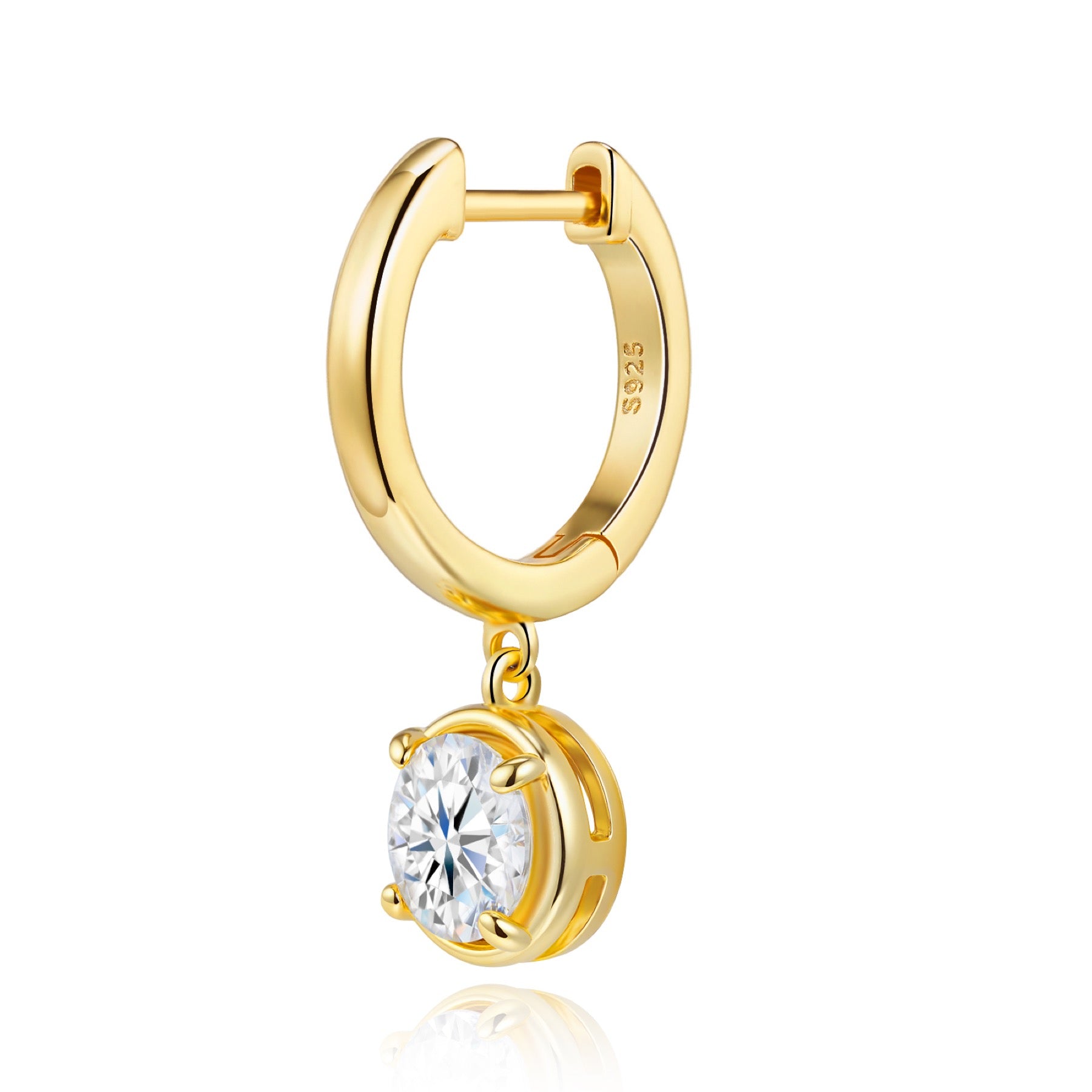 Rotonda Moissanite Drop Huggie Hoop Earrings in Gold-Tone Sterling Silver