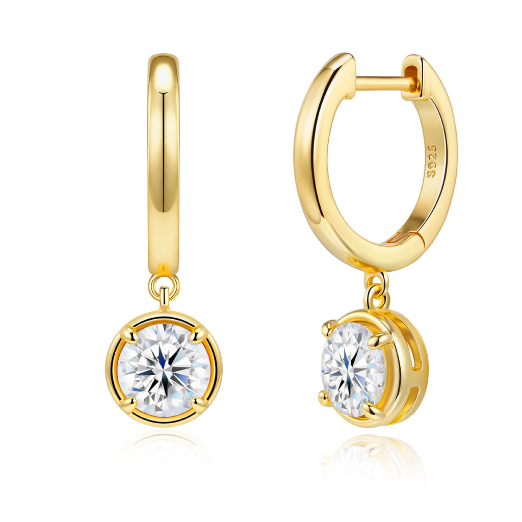 Rotonda Moissanite Drop Huggie Hoop Earrings in Gold-Tone Sterling Silver