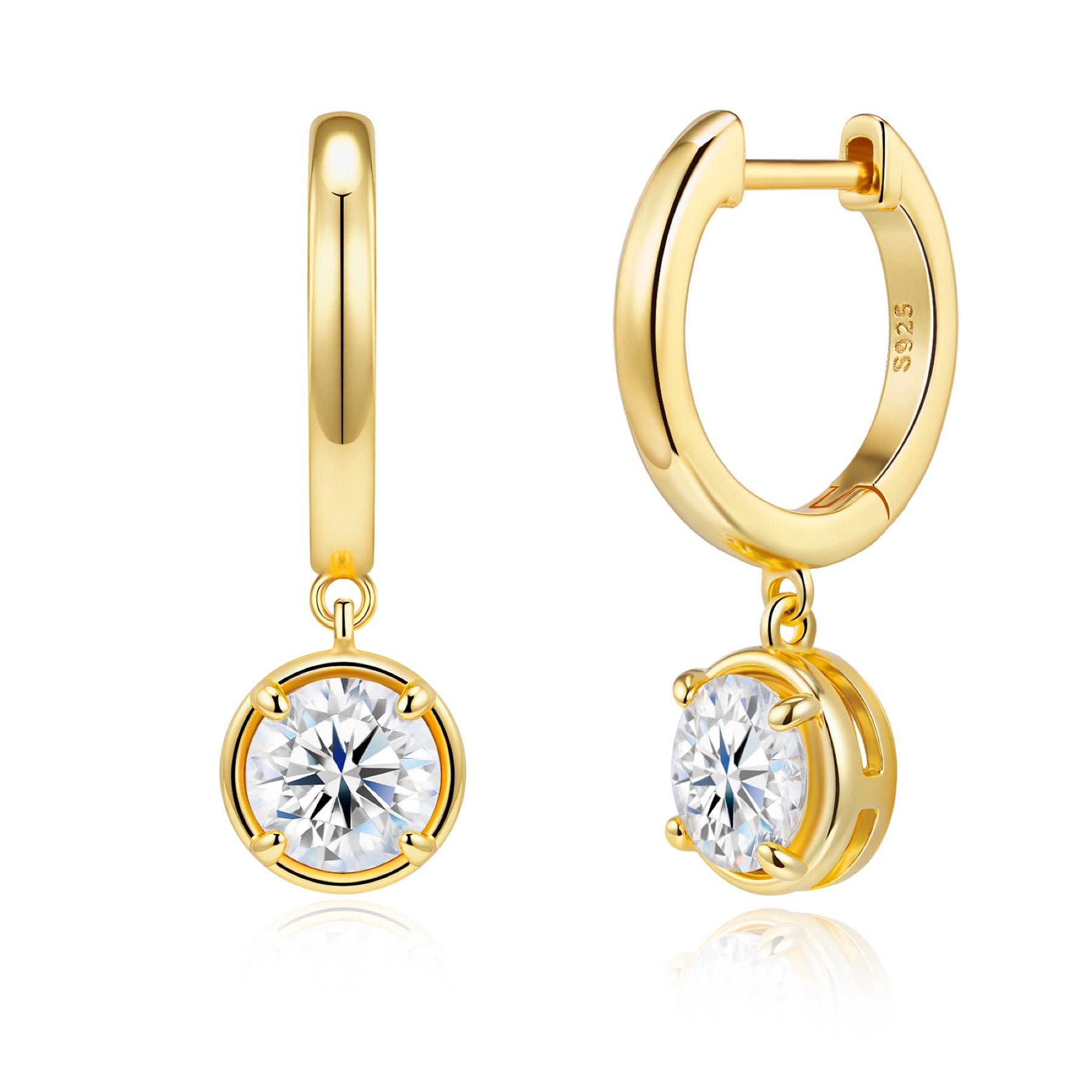 Rotonda Moissanite Drop Huggie Hoop Earrings in Gold-Tone Sterling Silver
