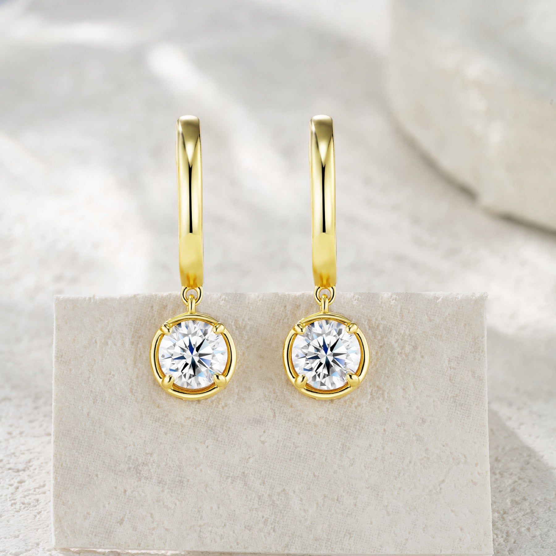 Rotonda Moissanite Drop Huggie Hoop Earrings in Gold-Tone Sterling Silver