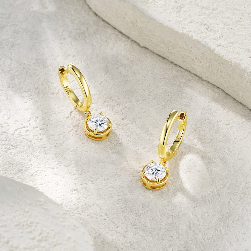 Rotonda Moissanite Drop Huggie Hoop Earrings in Gold-Tone Sterling Silver