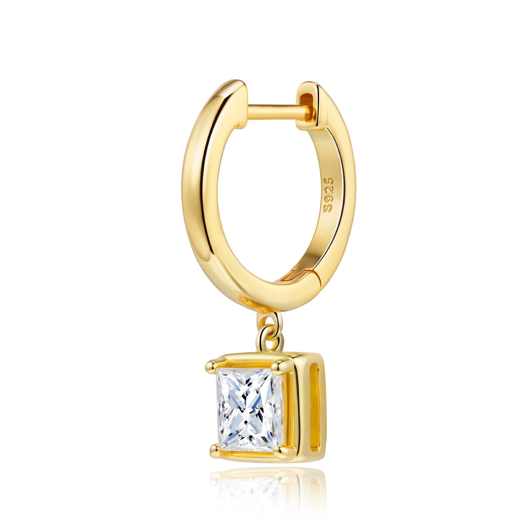 Quadretta Moissanite Drop Huggie Hoop Earrings in Gold-Tone Sterling Silver