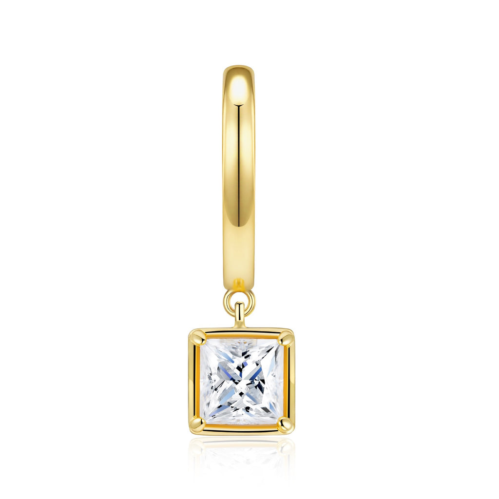Quadretta Moissanite Drop Huggie Hoop Earrings in Gold-Tone Sterling Silver
