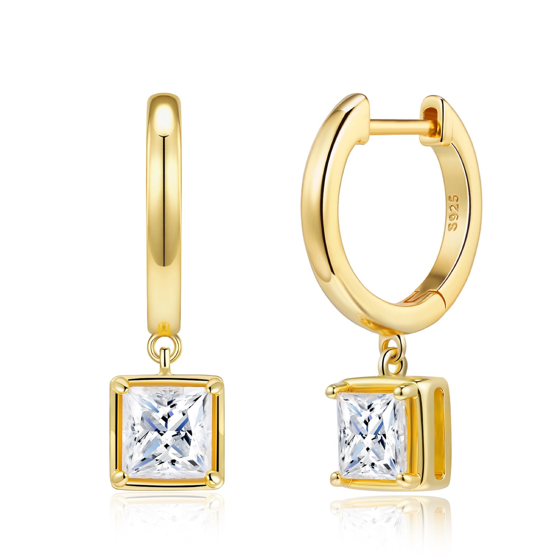 Quadretta Moissanite Drop Huggie Hoop Earrings in Gold-Tone Sterling Silver