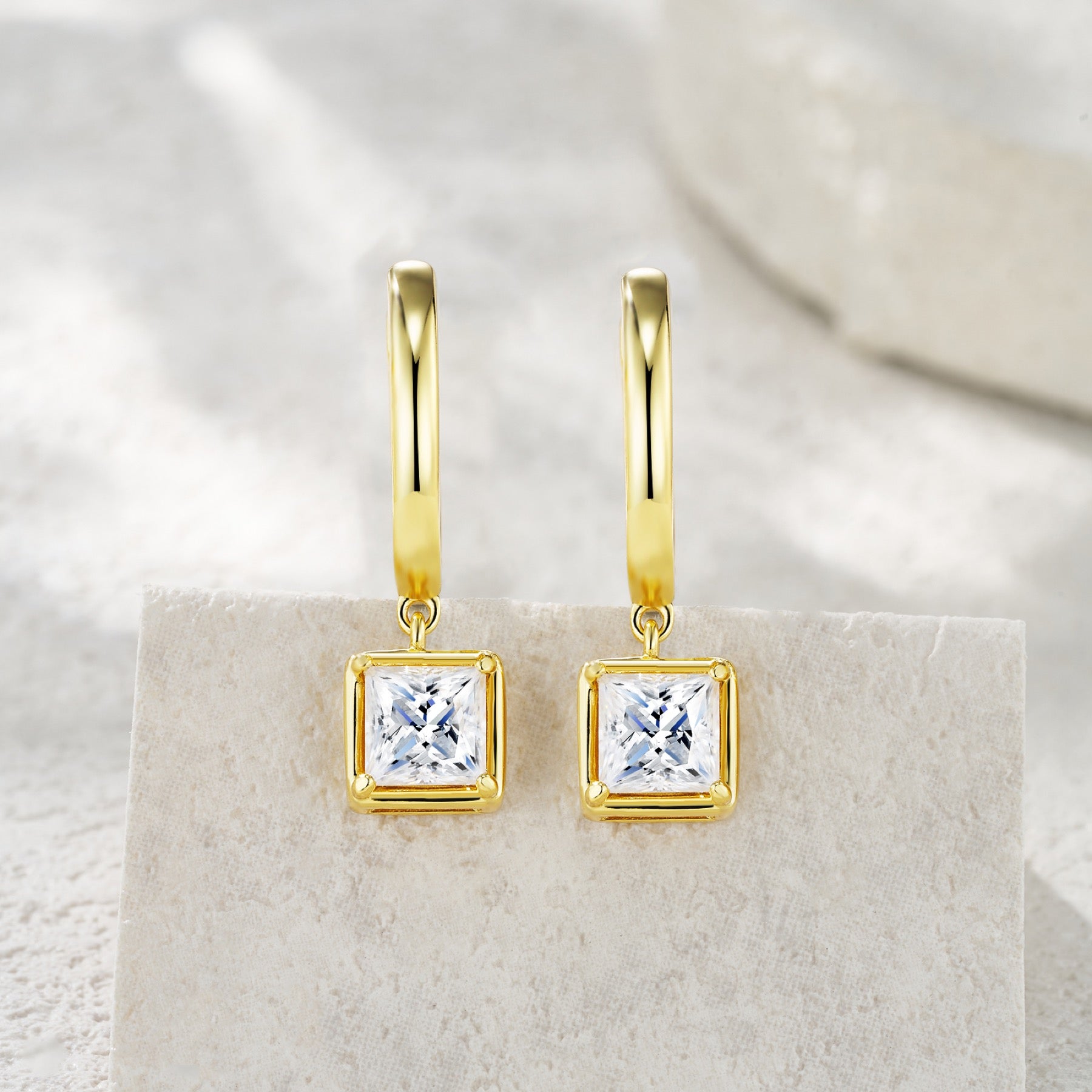 Quadretta Moissanite Drop Huggie Hoop Earrings in Gold-Tone Sterling Silver