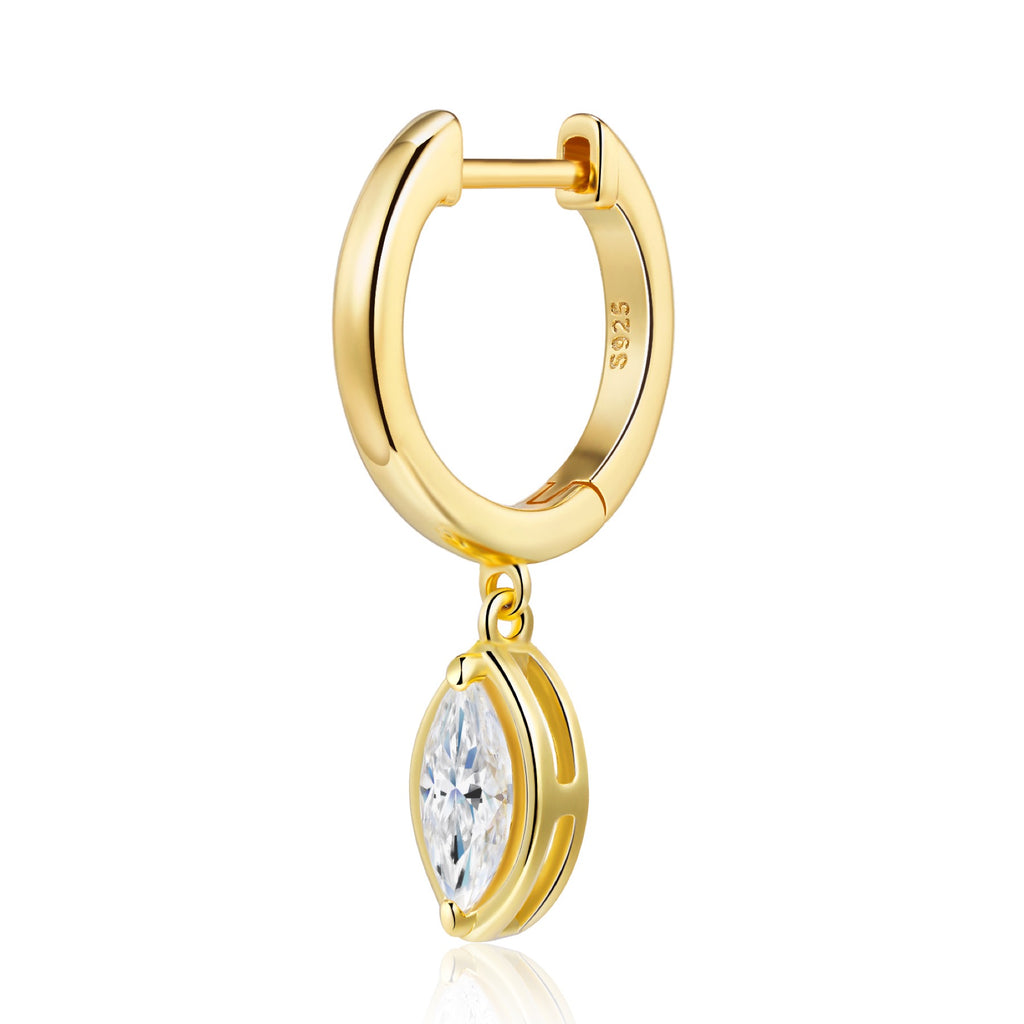 Occhiello Marquise-Cut Moissanite Drop Huggie Hoop Earrings in Gold-Tone Sterling Silver
