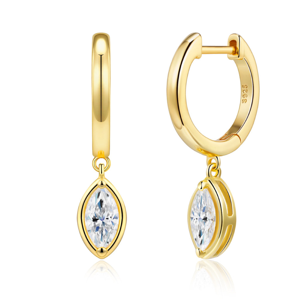 Occhiello Marquise-Cut Moissanite Drop Huggie Hoop Earrings in Gold-Tone Sterling Silver