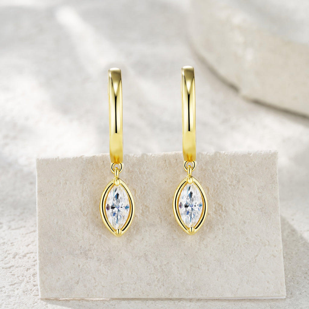 Occhiello Marquise-Cut Moissanite Drop Huggie Hoop Earrings in Gold-Tone Sterling Silver