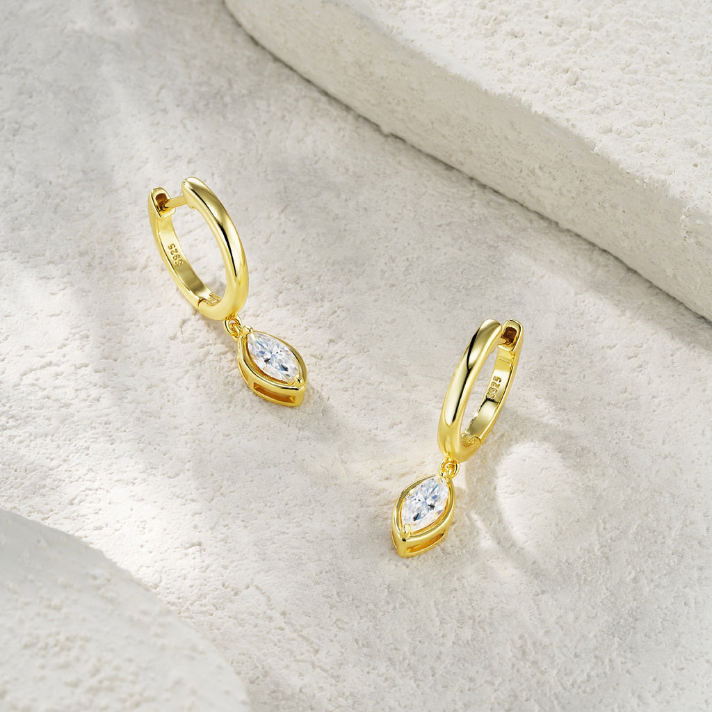 Occhiello Marquise-Cut Moissanite Drop Huggie Hoop Earrings in Gold-Tone Sterling Silver