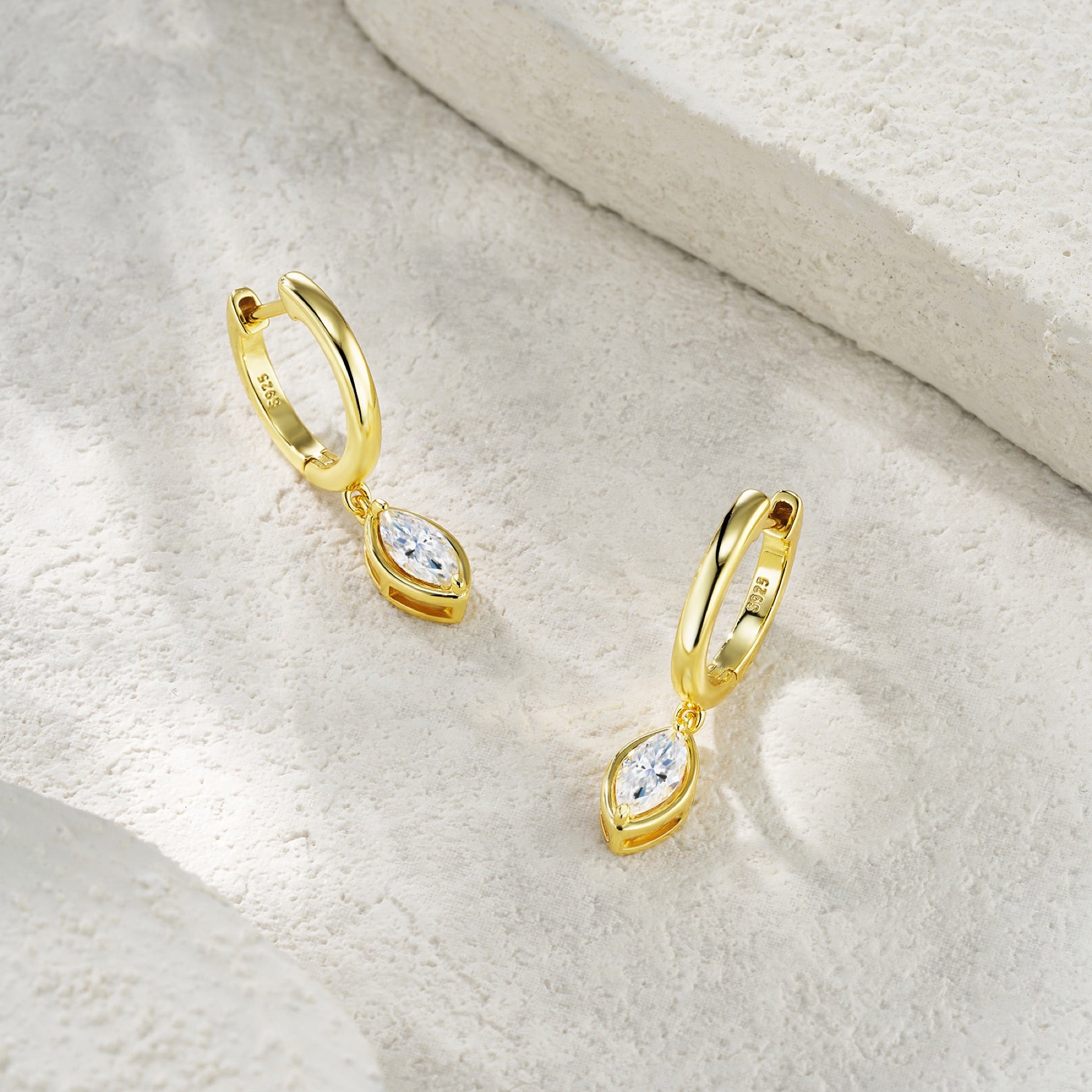 Occhiello Marquise-Cut Moissanite Drop Huggie Hoop Earrings in Gold-Tone Sterling Silver