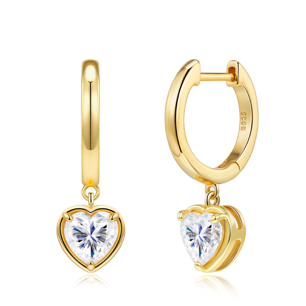Cuorino Heart-Cut Moissanite Drop Huggie Hoop Earrings in Gold-Tone Sterling Silver