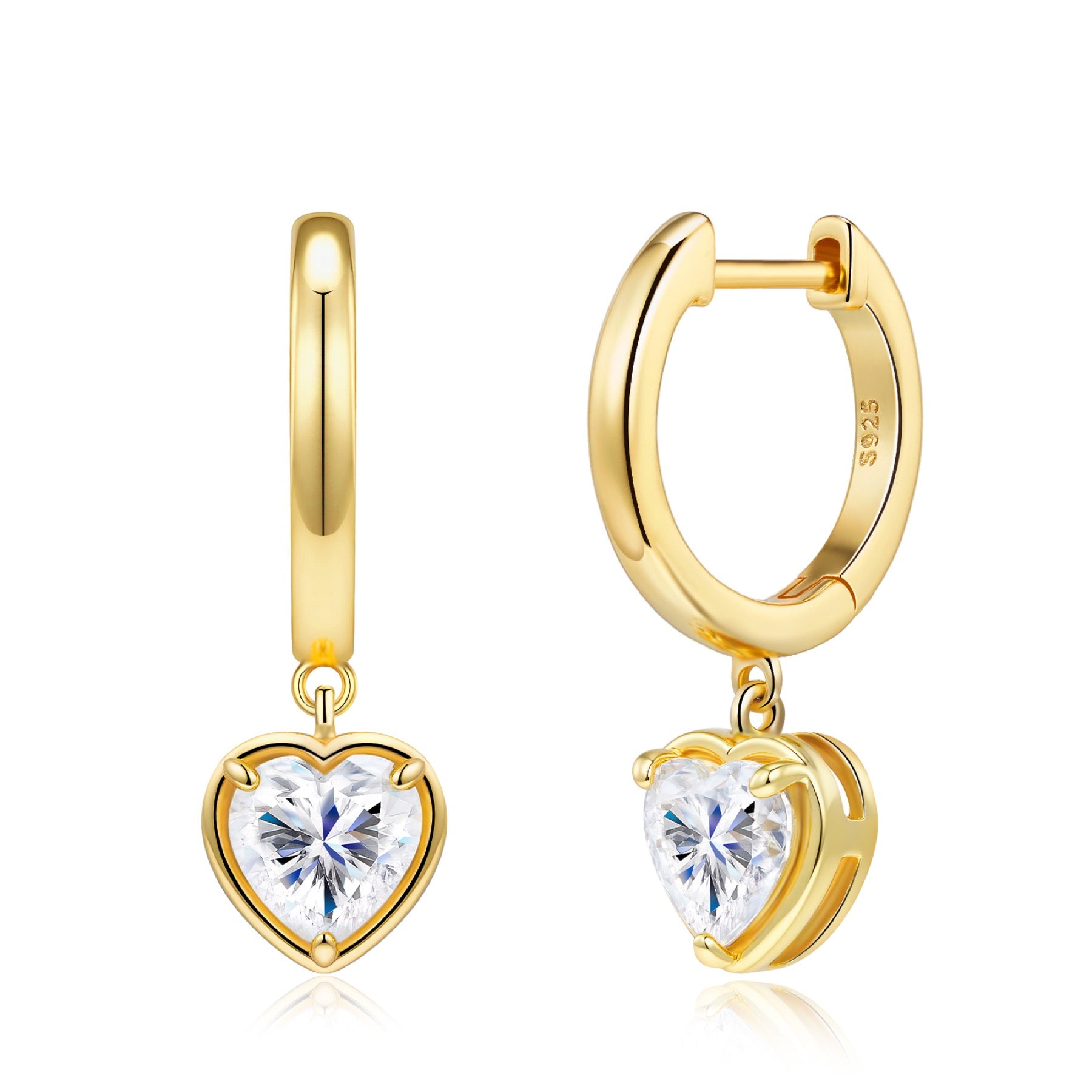 Cuorino Heart-Cut Moissanite Drop Huggie Hoop Earrings in Gold-Tone Sterling Silver