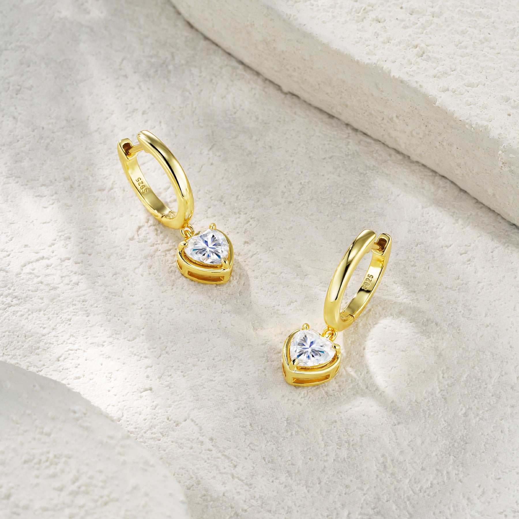 Cuorino Heart-Cut Moissanite Drop Huggie Hoop Earrings in Gold-Tone Sterling Silver
