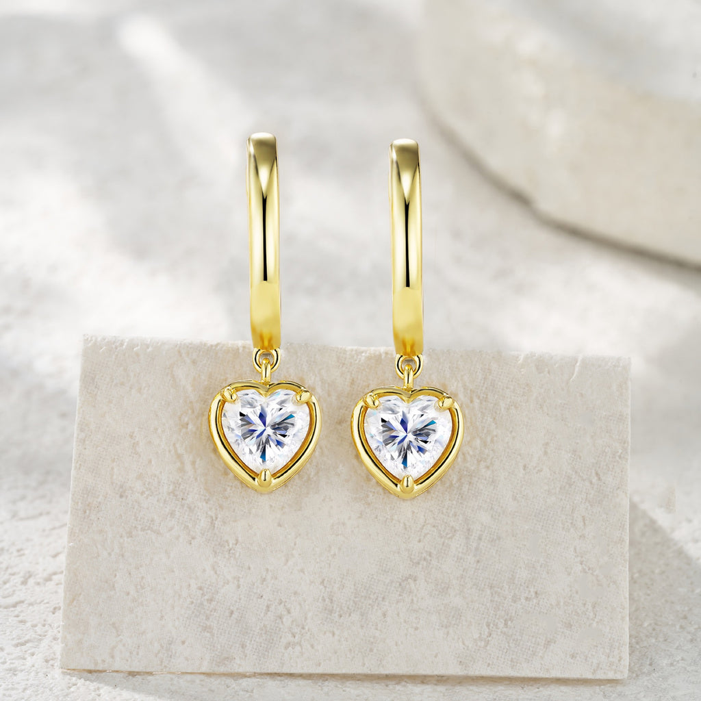 Cuorino Heart-Cut Moissanite Drop Huggie Hoop Earrings in Gold-Tone Sterling Silver