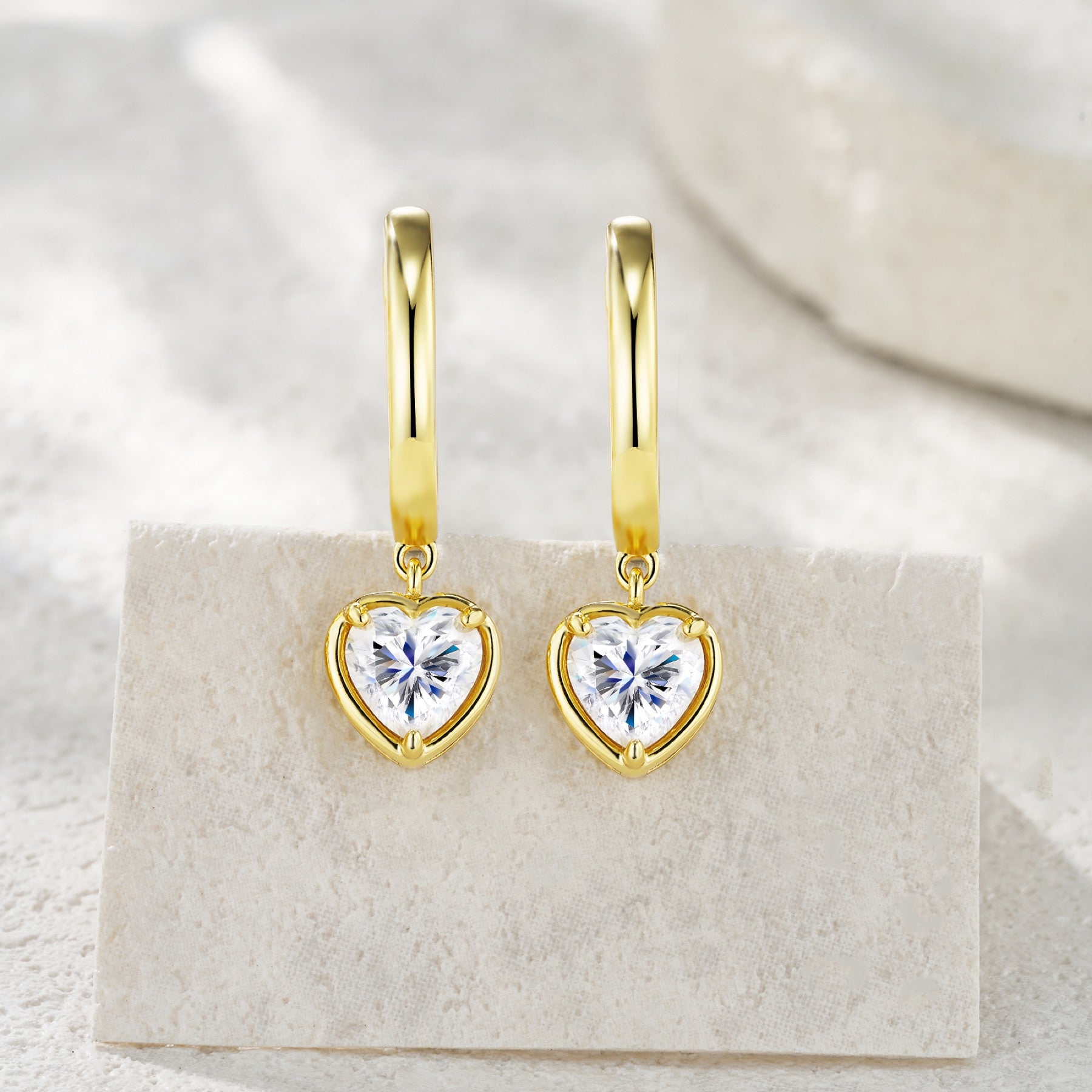 Cuorino Heart-Cut Moissanite Drop Huggie Hoop Earrings in Gold-Tone Sterling Silver