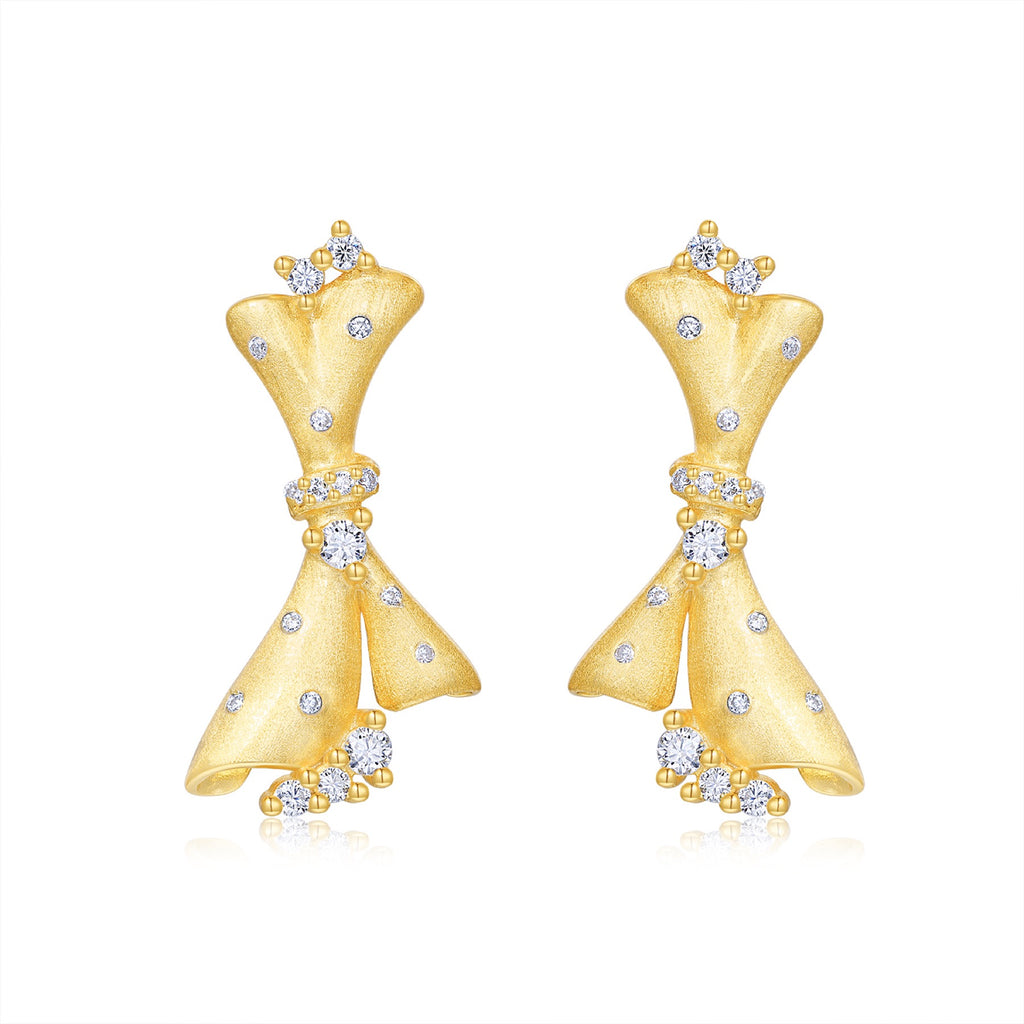 Cravatta Moissanite Bow Stud Earrings in Gold-Tone Sterling Silver