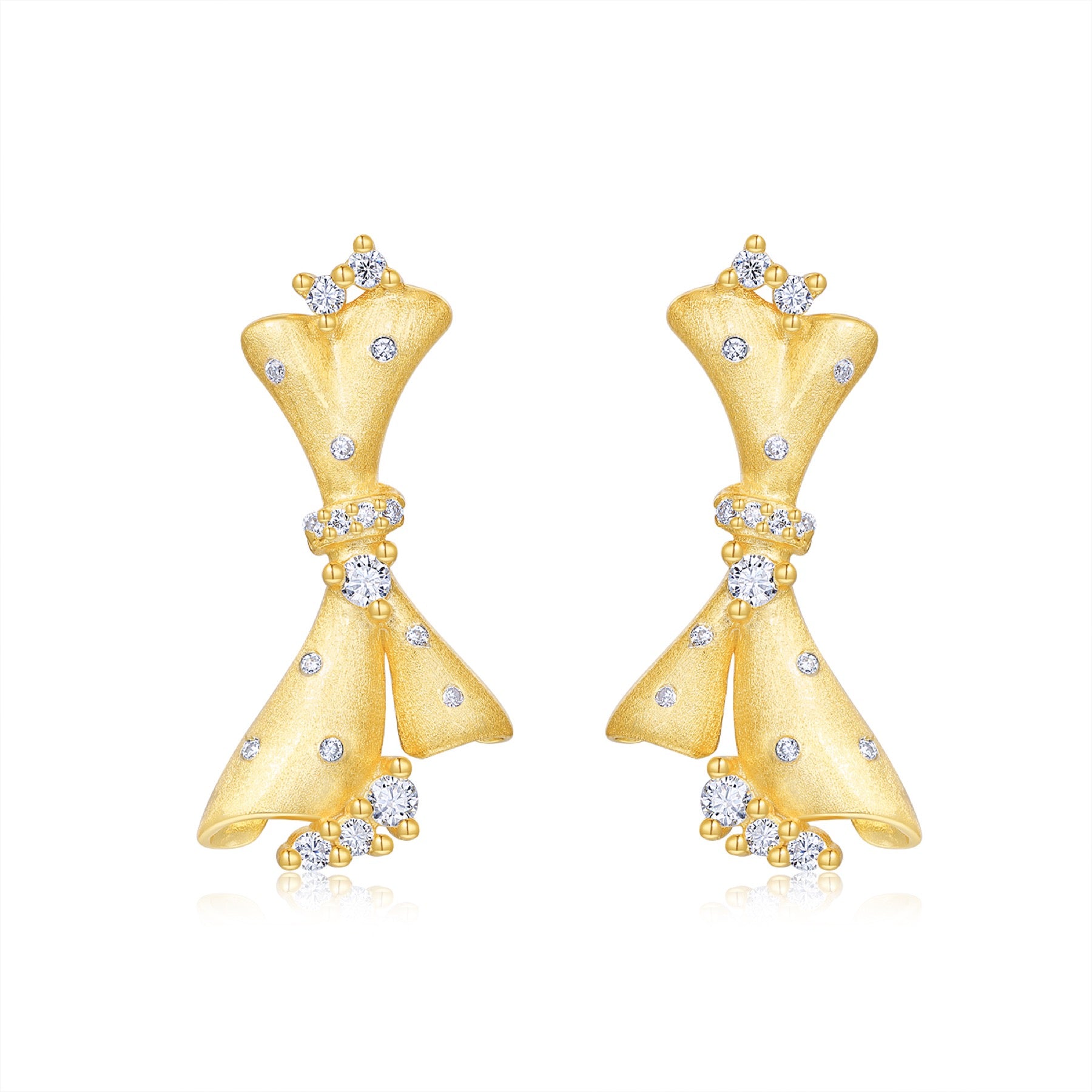 Cravatta Moissanite Bow Stud Earrings in Gold-Tone Sterling Silver