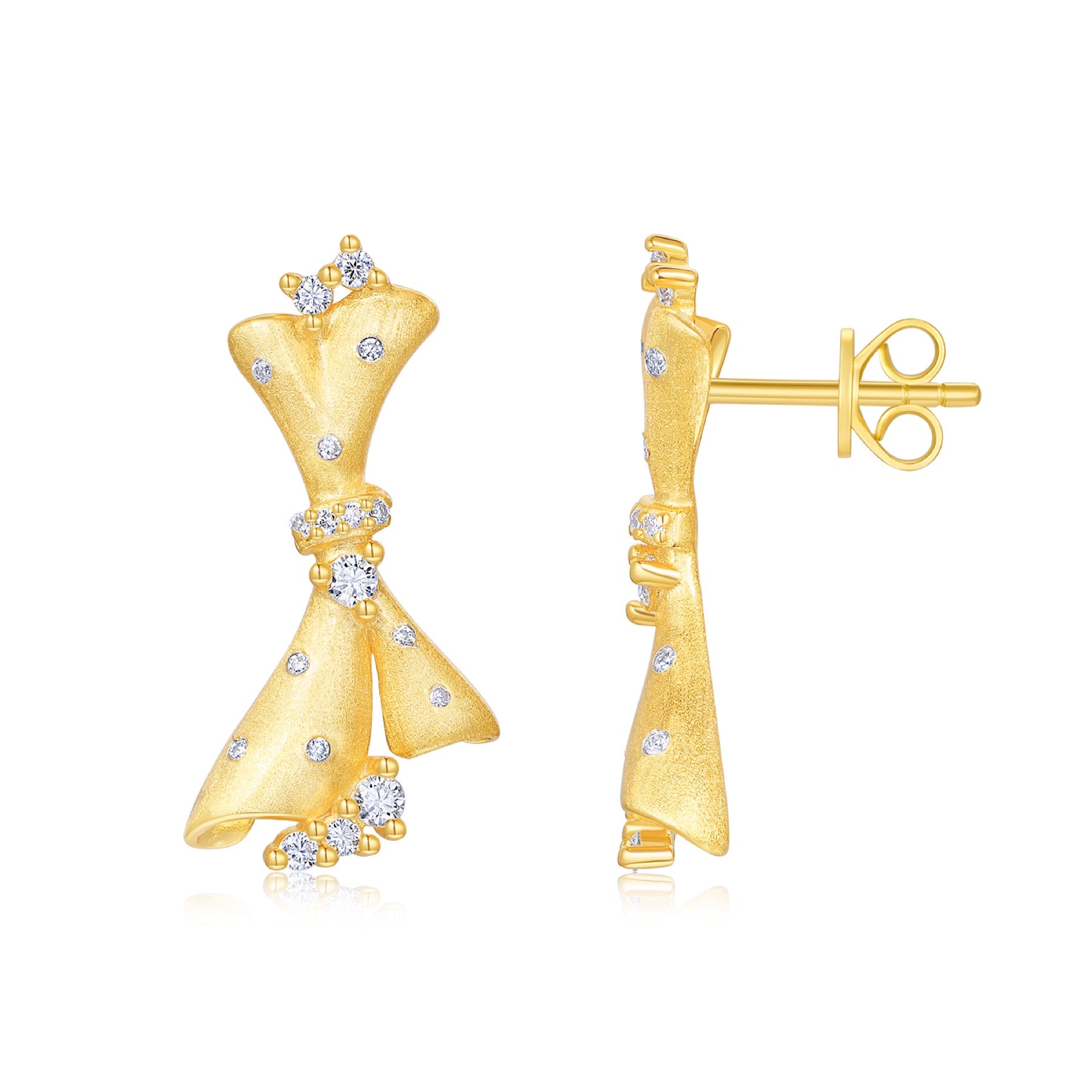 Cravatta Moissanite Bow Stud Earrings in Gold-Tone Sterling Silver