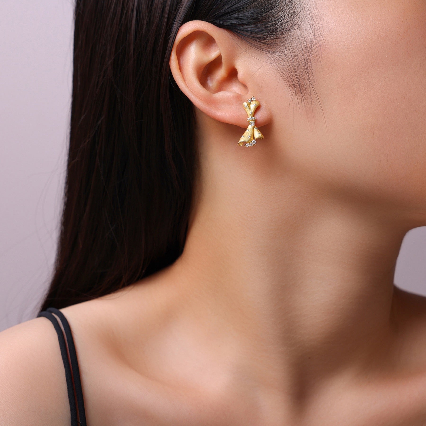 Cravatta Moissanite Bow Stud Earrings in Gold-Tone Sterling Silver