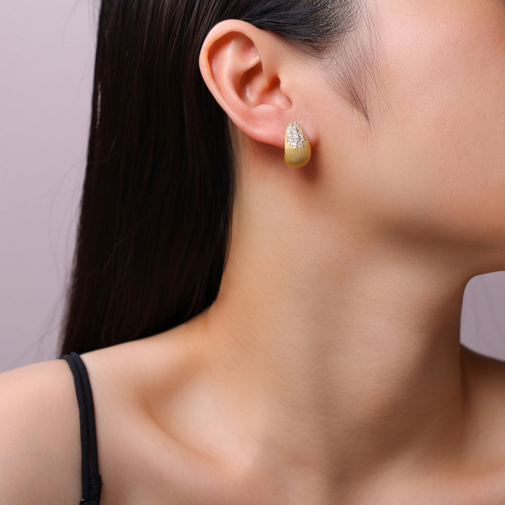 Duna Moissanite Half-Hoop Stud Earrings in Gold-Tone Sterling Silver