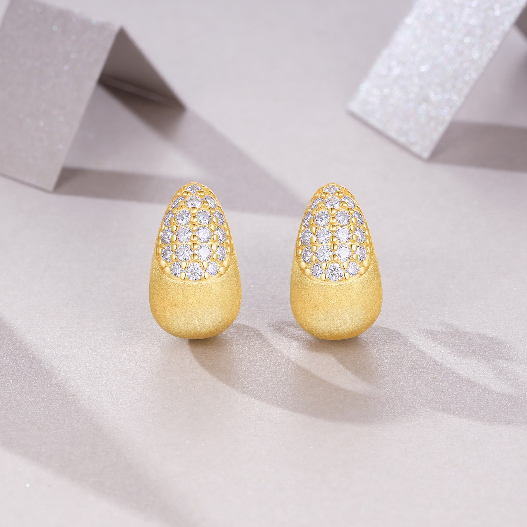 Duna Moissanite Half-Hoop Stud Earrings in Gold-Tone Sterling Silver