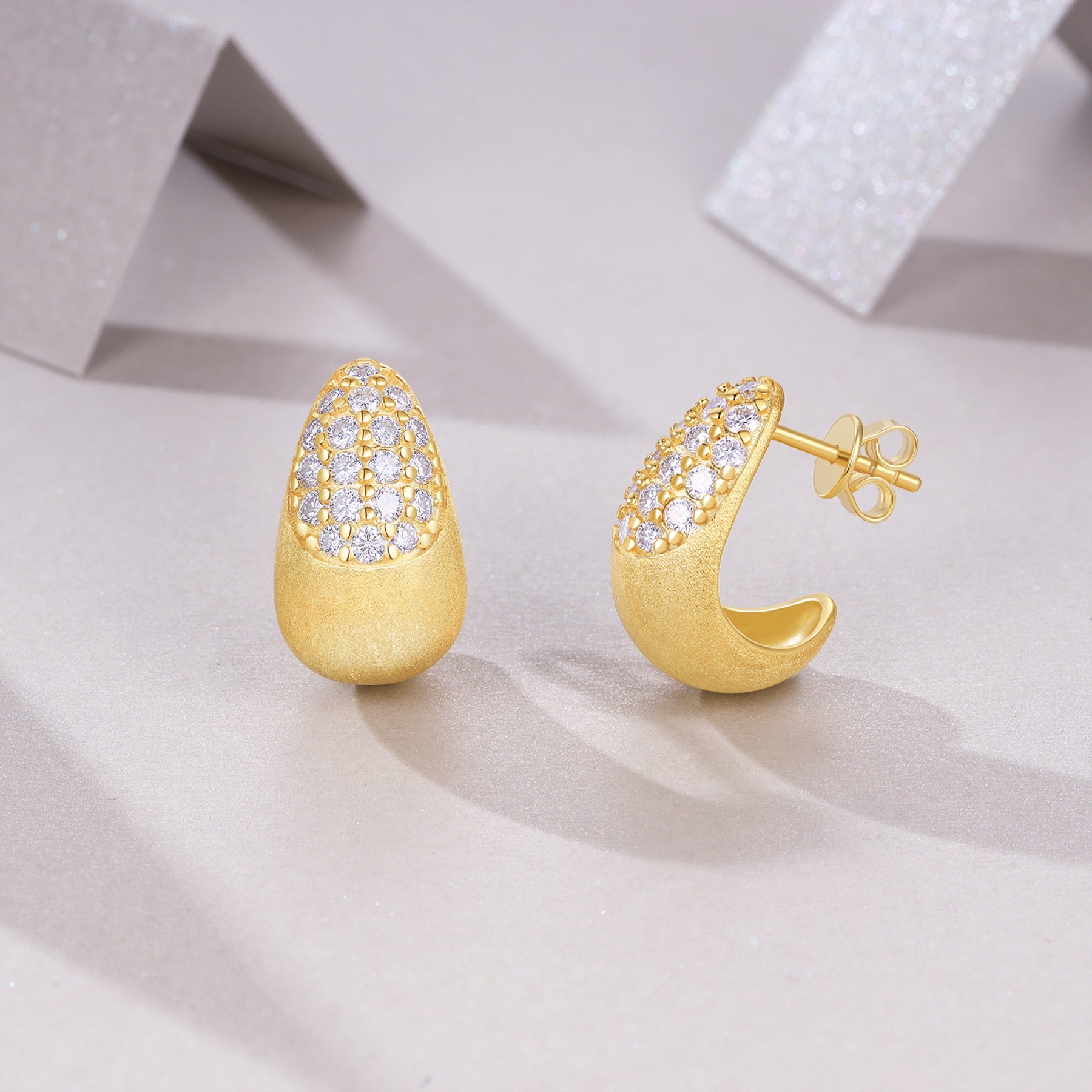 Duna Moissanite Half-Hoop Stud Earrings in Gold-Tone Sterling Silver