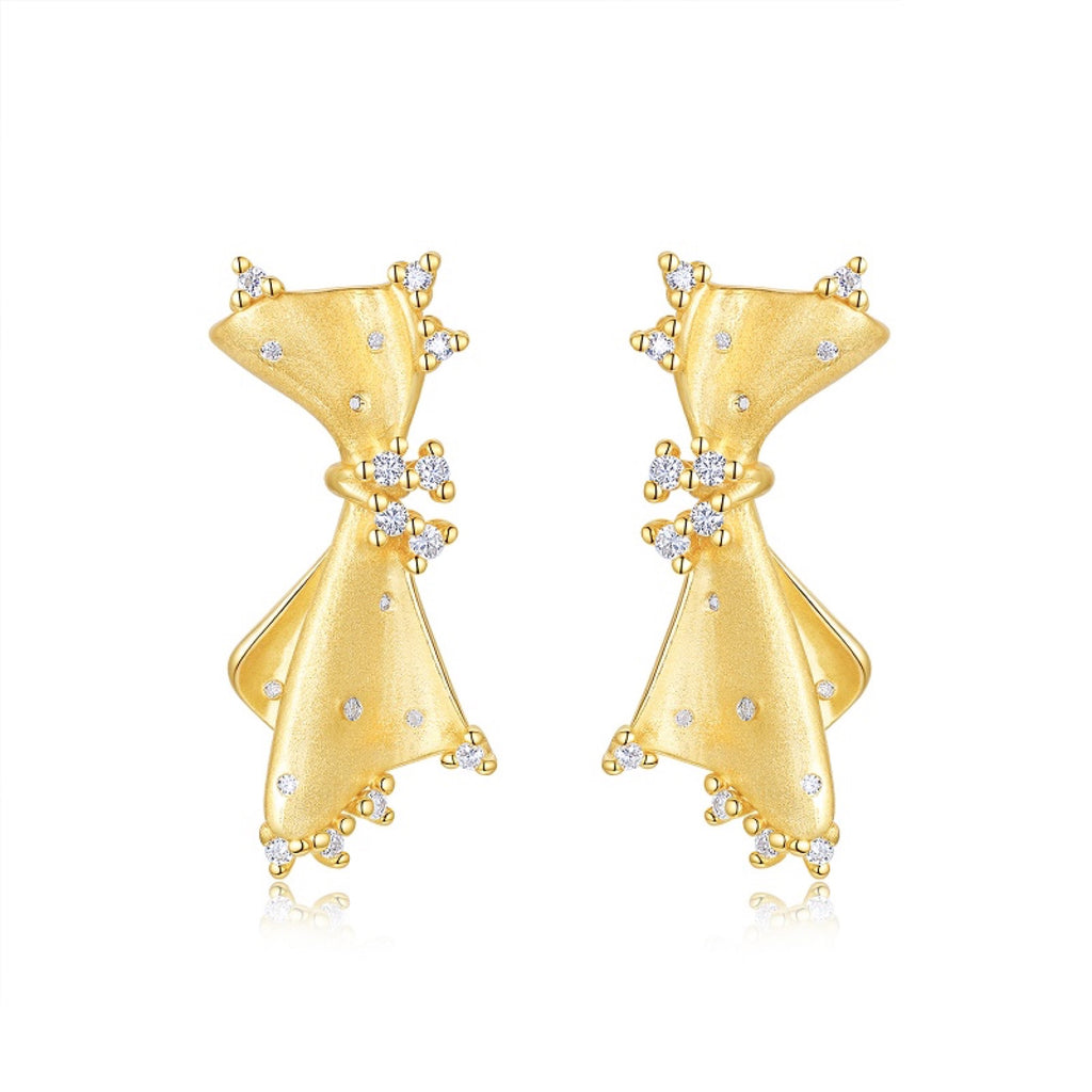 Nodo Moissanite Bow Stud Earrings in Gold-Tone Sterling Silver