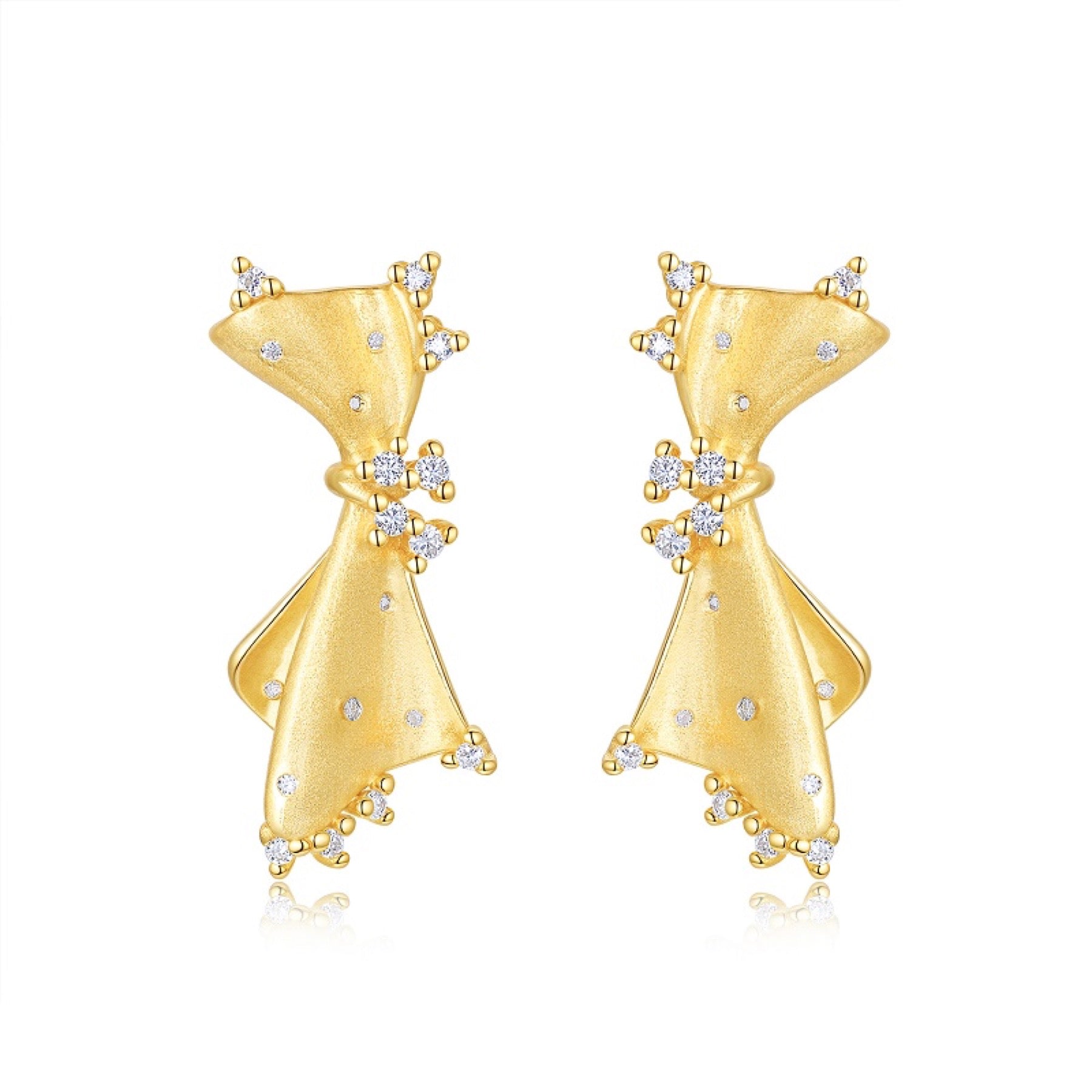 Nodo Moissanite Bow Stud Earrings in Gold-Tone Sterling Silver