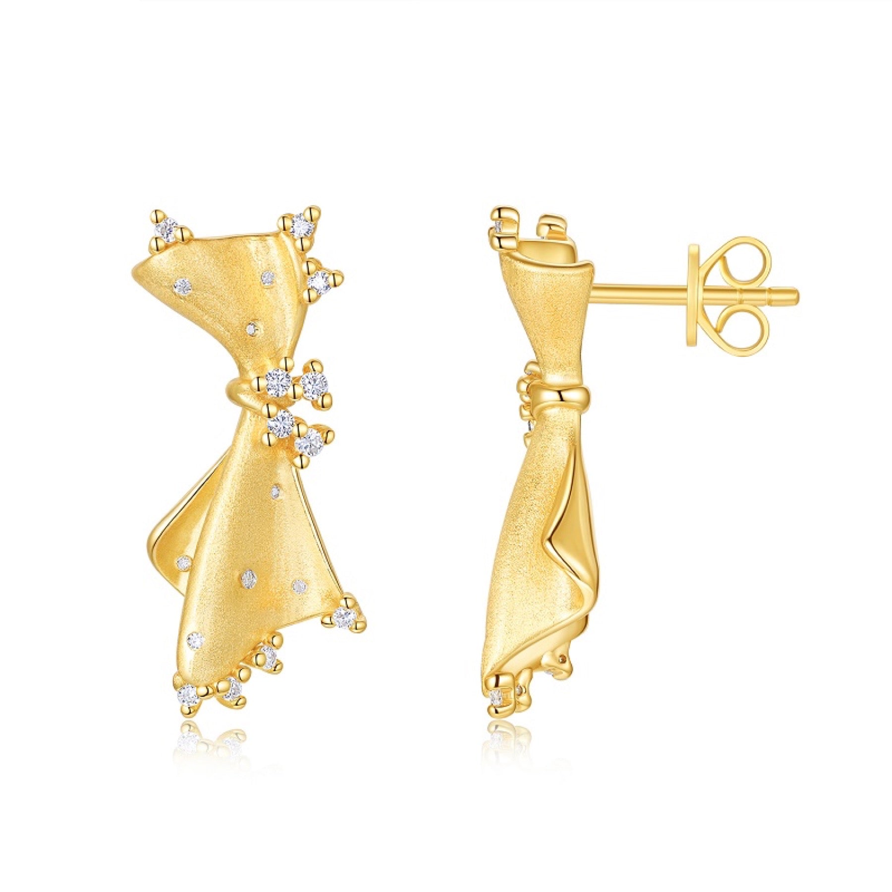 Nodo Moissanite Bow Stud Earrings in Gold-Tone Sterling Silver