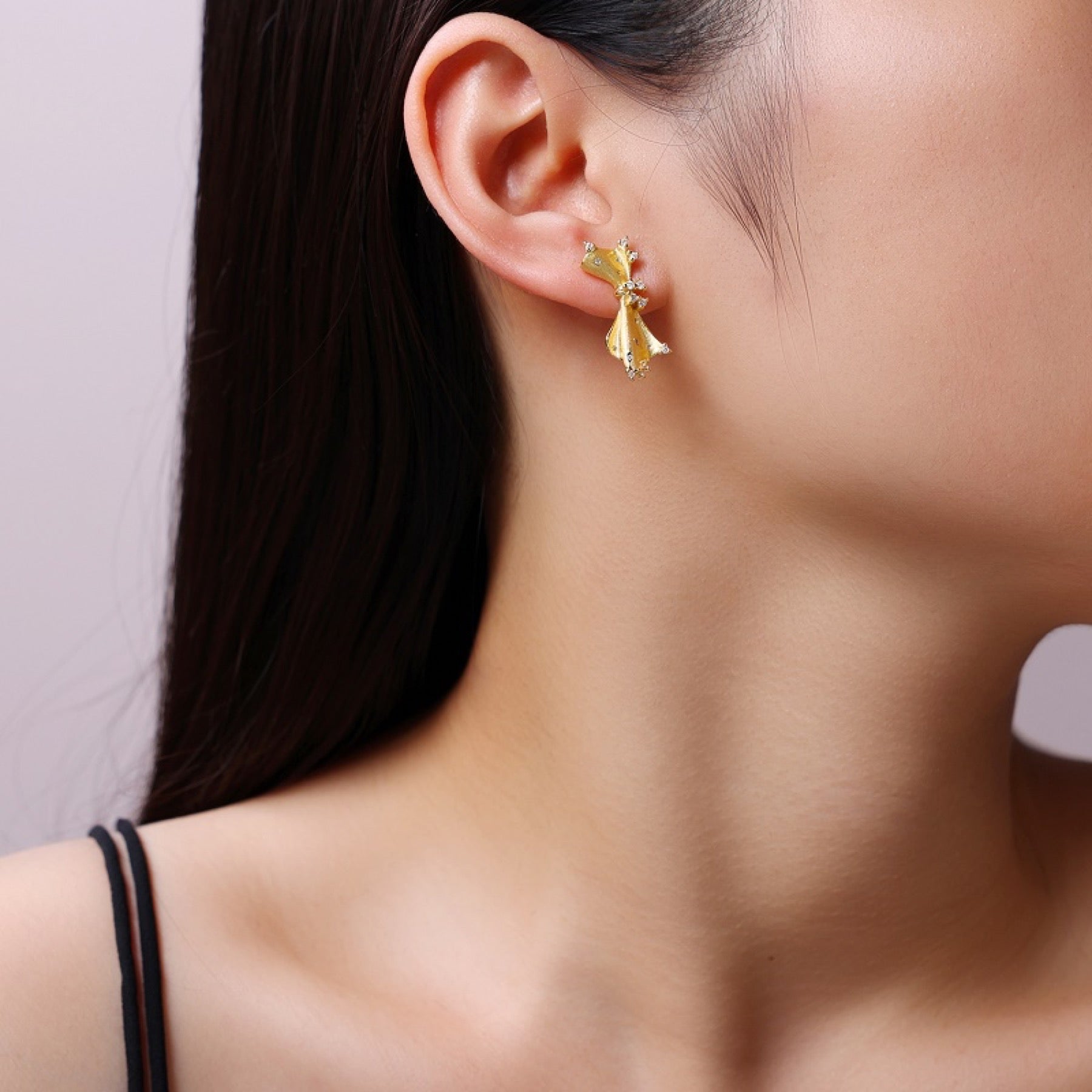 Nodo Moissanite Bow Stud Earrings in Gold-Tone Sterling Silver