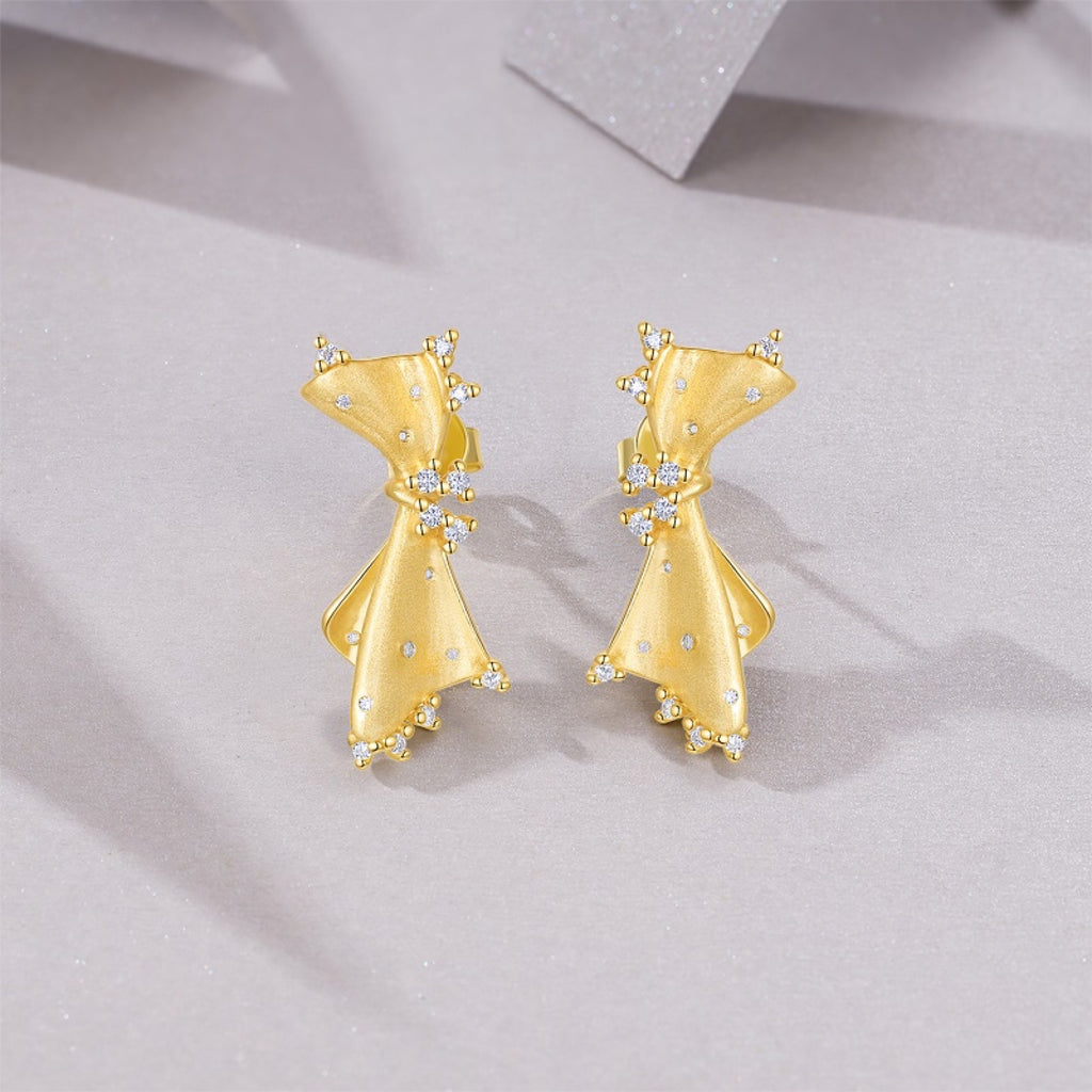 Nodo Moissanite Bow Stud Earrings in Gold-Tone Sterling Silver