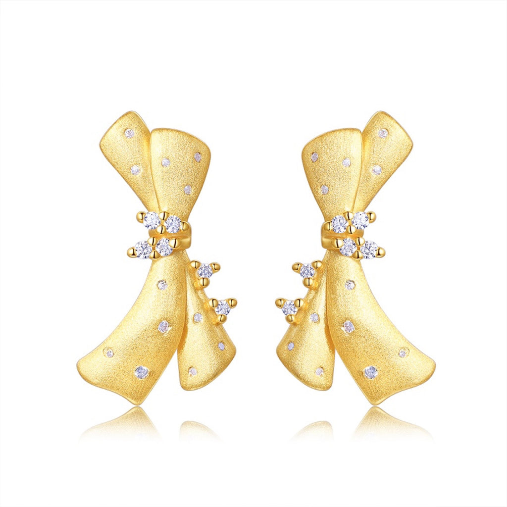 Farfallino Moissanite Bow Drop Earrings in Gold-Tone Sterling Silver