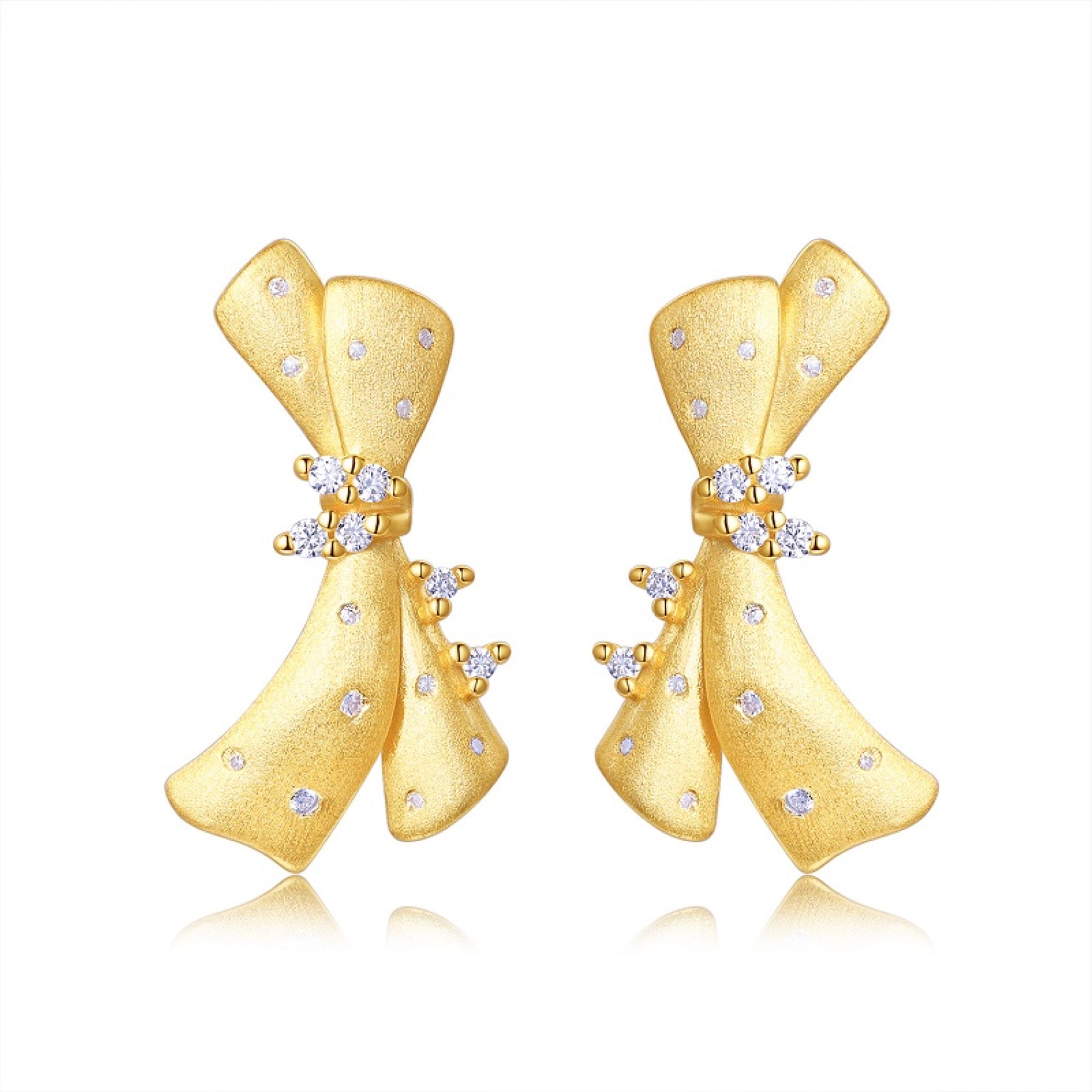 Farfallino Moissanite Bow Drop Earrings in Gold-Tone Sterling Silver