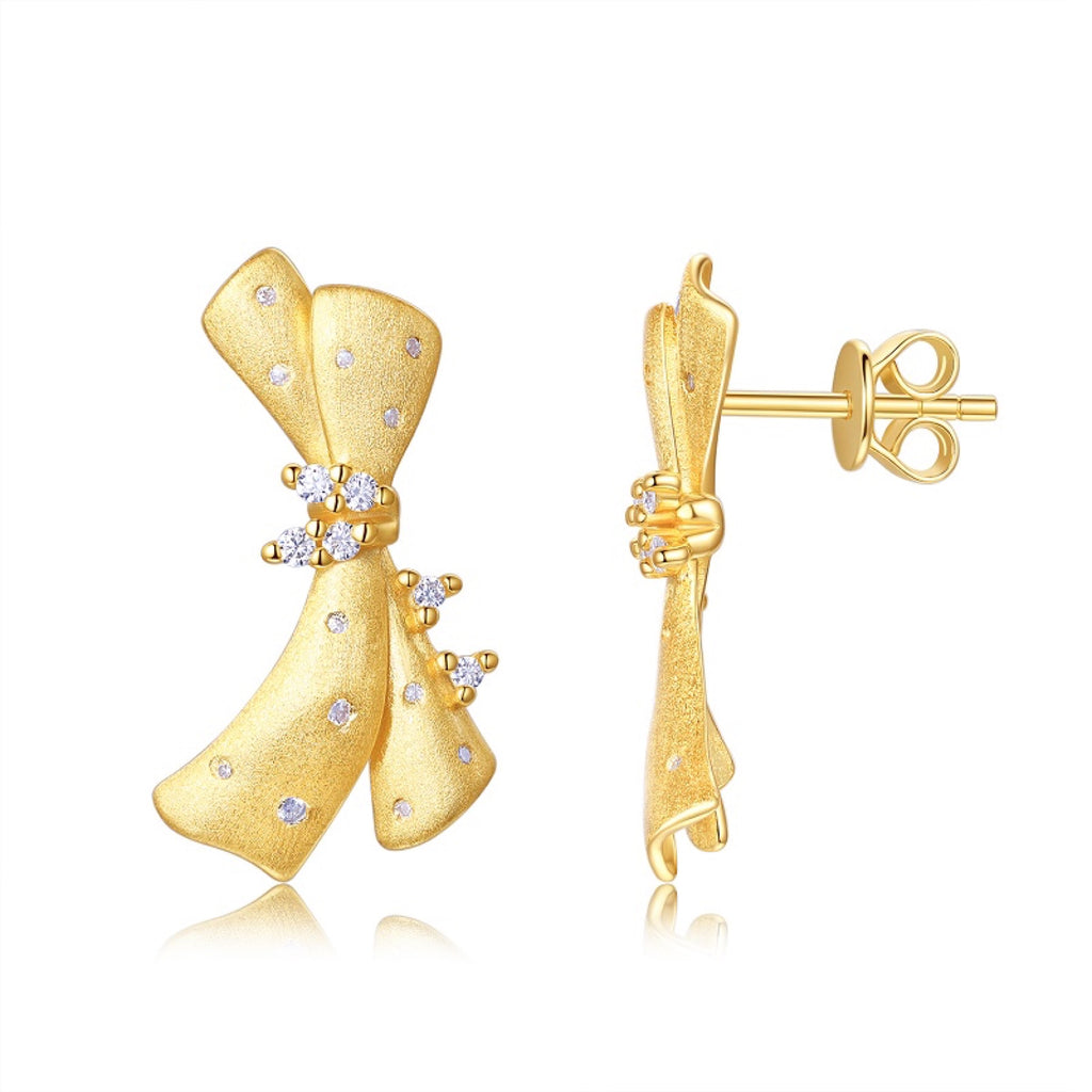 Farfallino Moissanite Bow Drop Earrings in Gold-Tone Sterling Silver