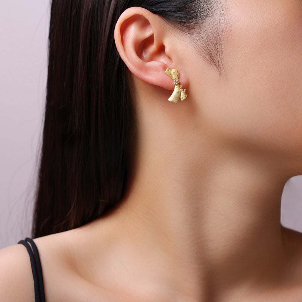 Farfallino Moissanite Bow Drop Earrings in Gold-Tone Sterling Silver