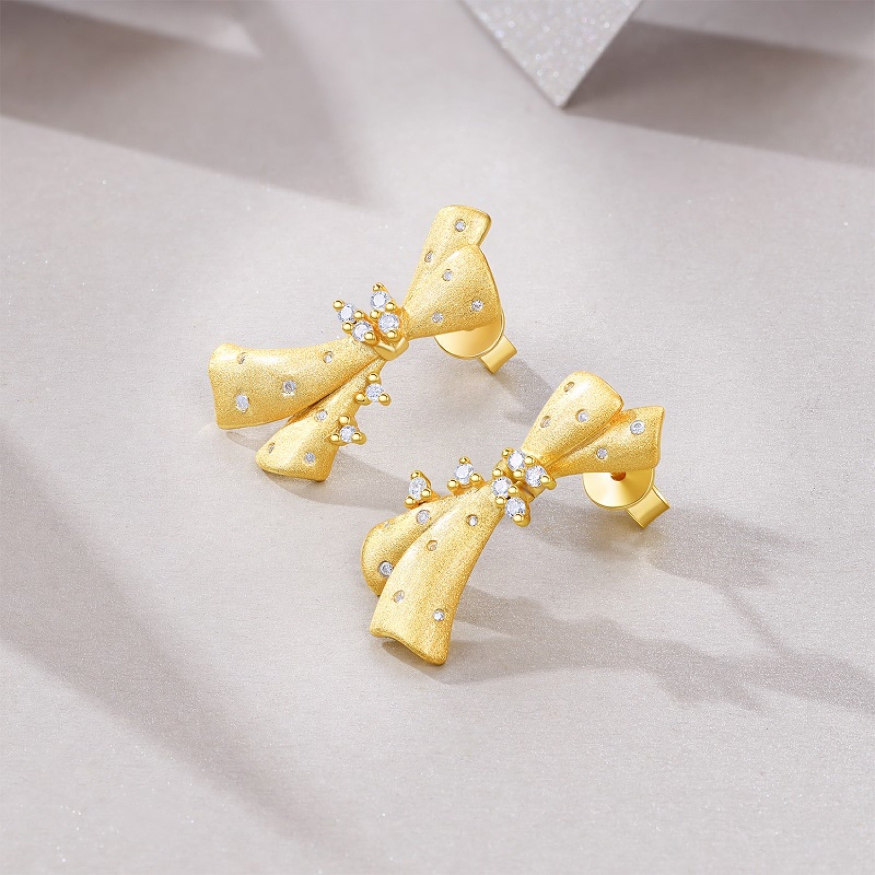 Farfallino Moissanite Bow Drop Earrings in Gold-Tone Sterling Silver