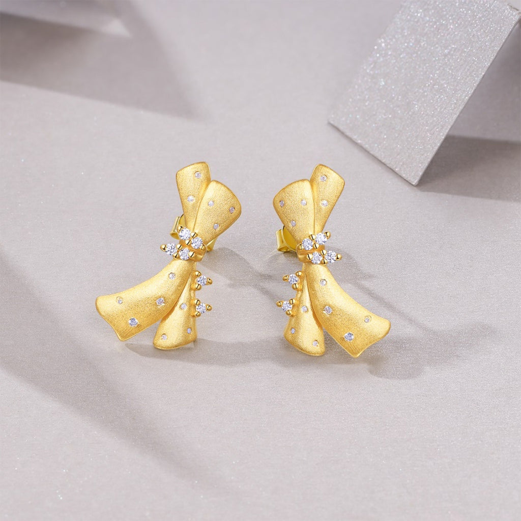 Farfallino Moissanite Bow Drop Earrings in Gold-Tone Sterling Silver