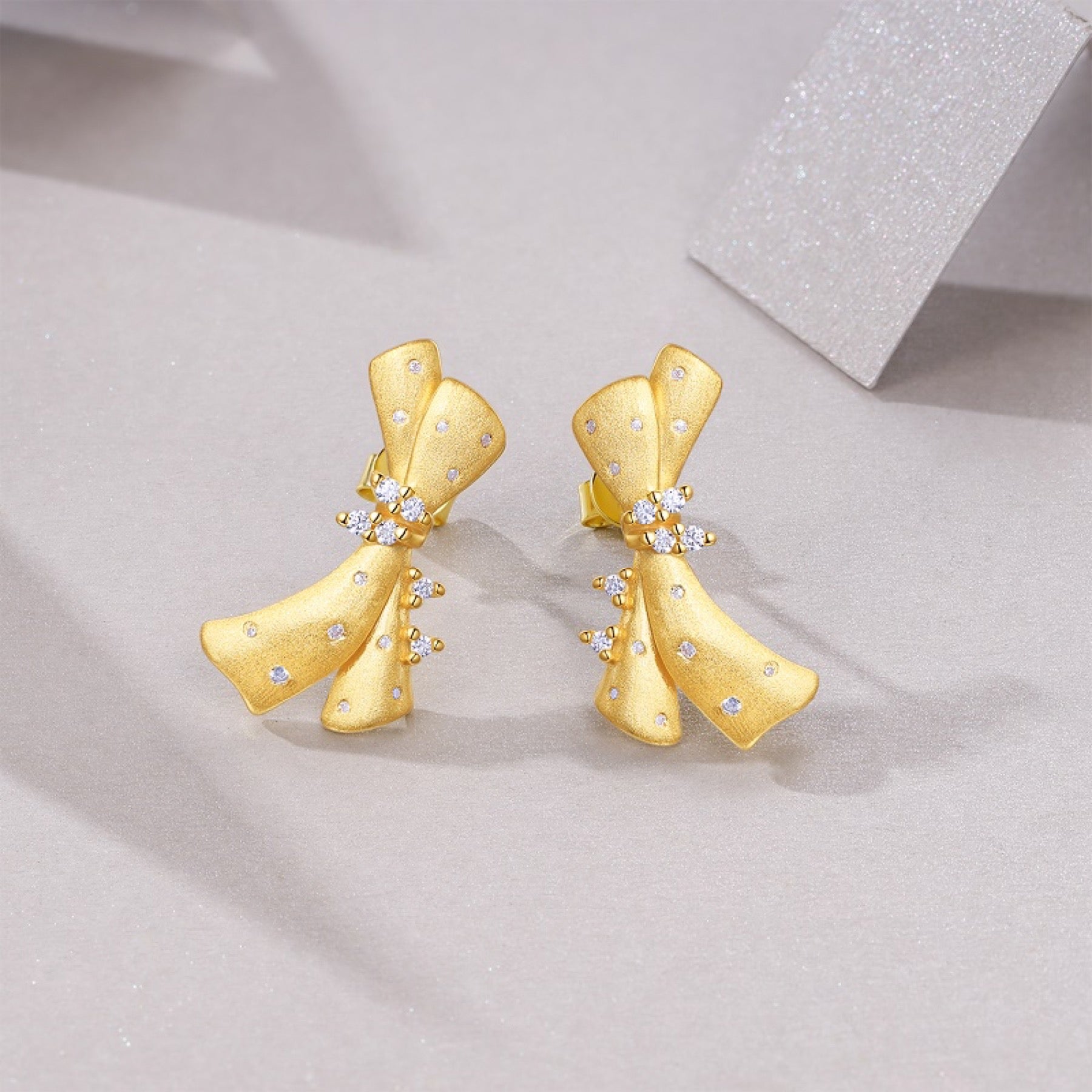 Farfallino Moissanite Bow Drop Earrings in Gold-Tone Sterling Silver