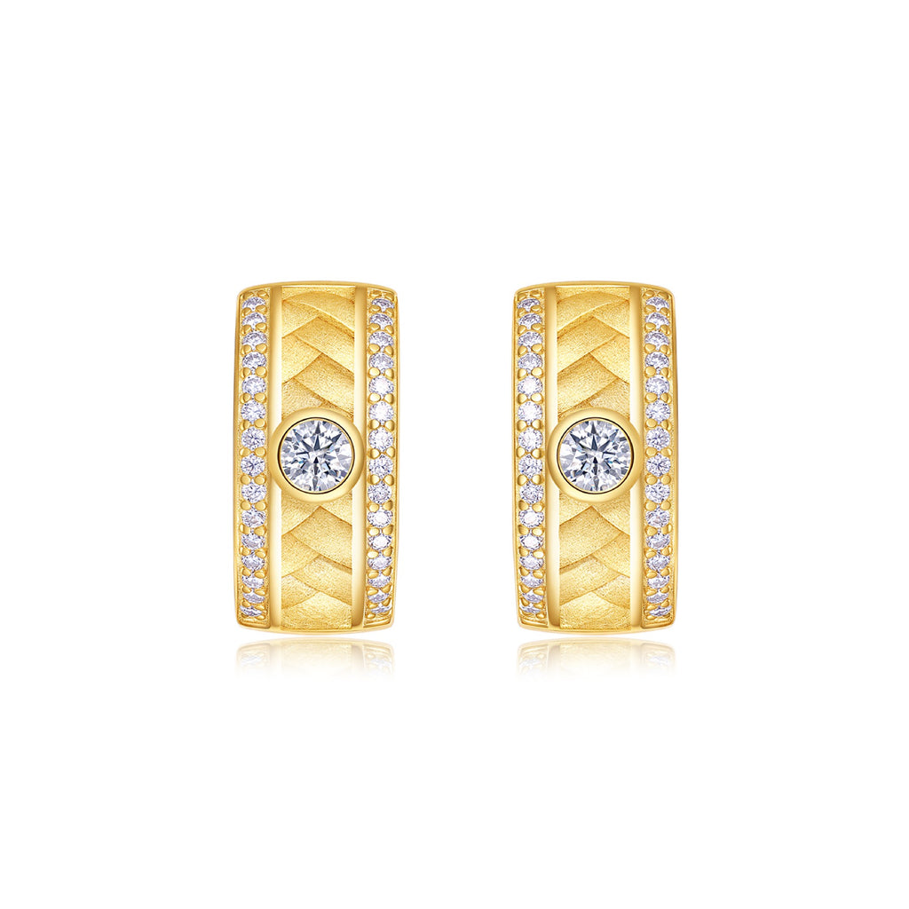 Inciso Moissanite Huggie Hoop Earrings in Gold-Tone Sterling Silver