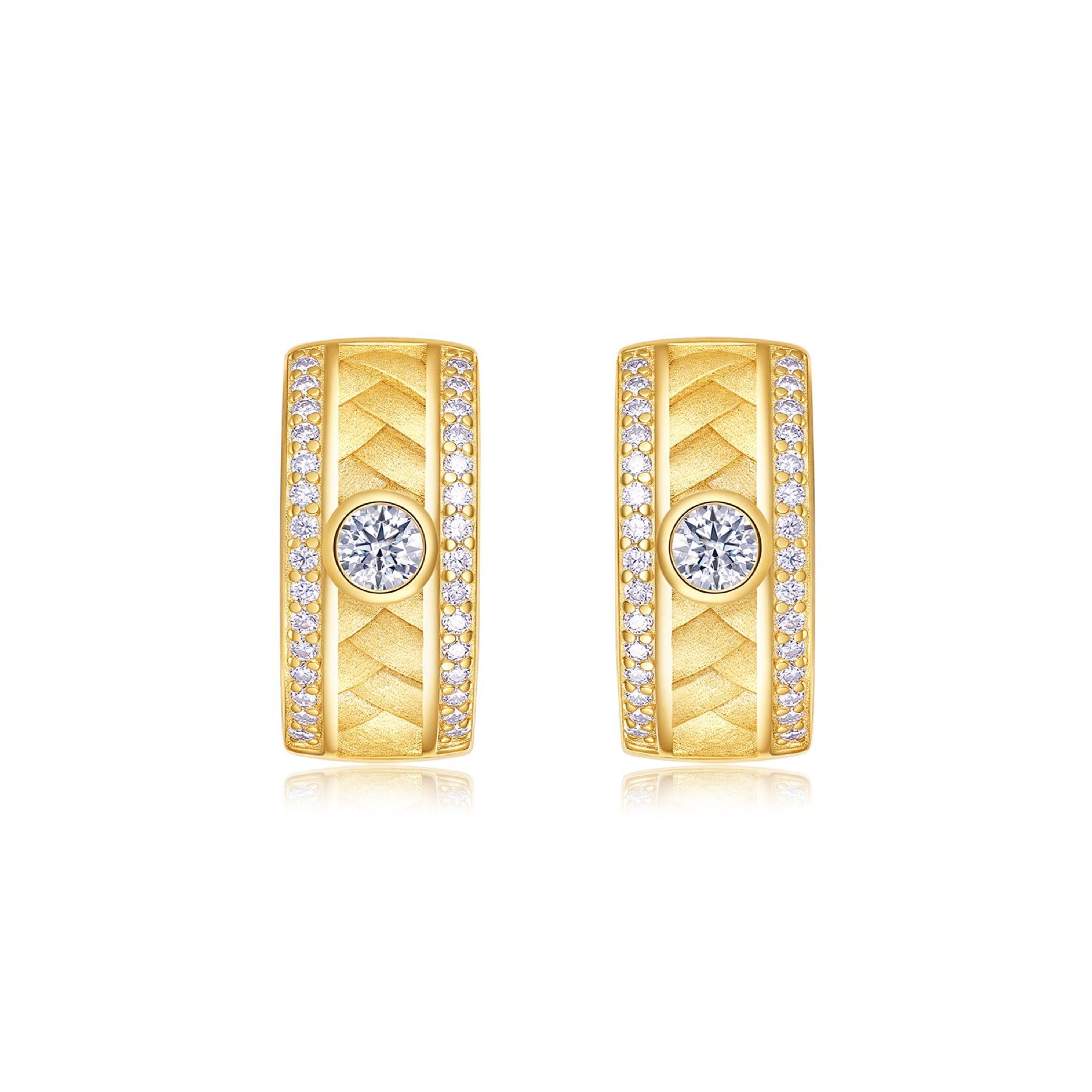 Inciso Moissanite Huggie Hoop Earrings in Gold-Tone Sterling Silver