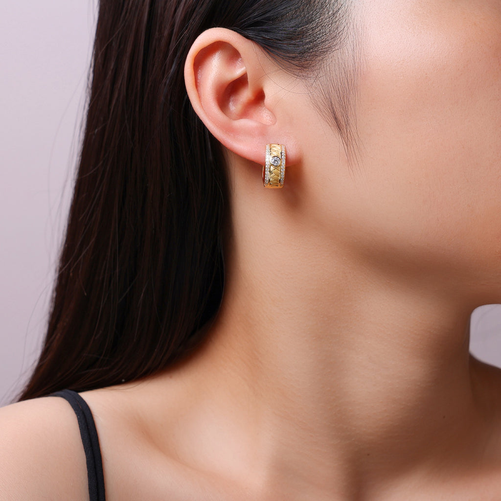 Inciso Moissanite Huggie Hoop Earrings in Gold-Tone Sterling Silver