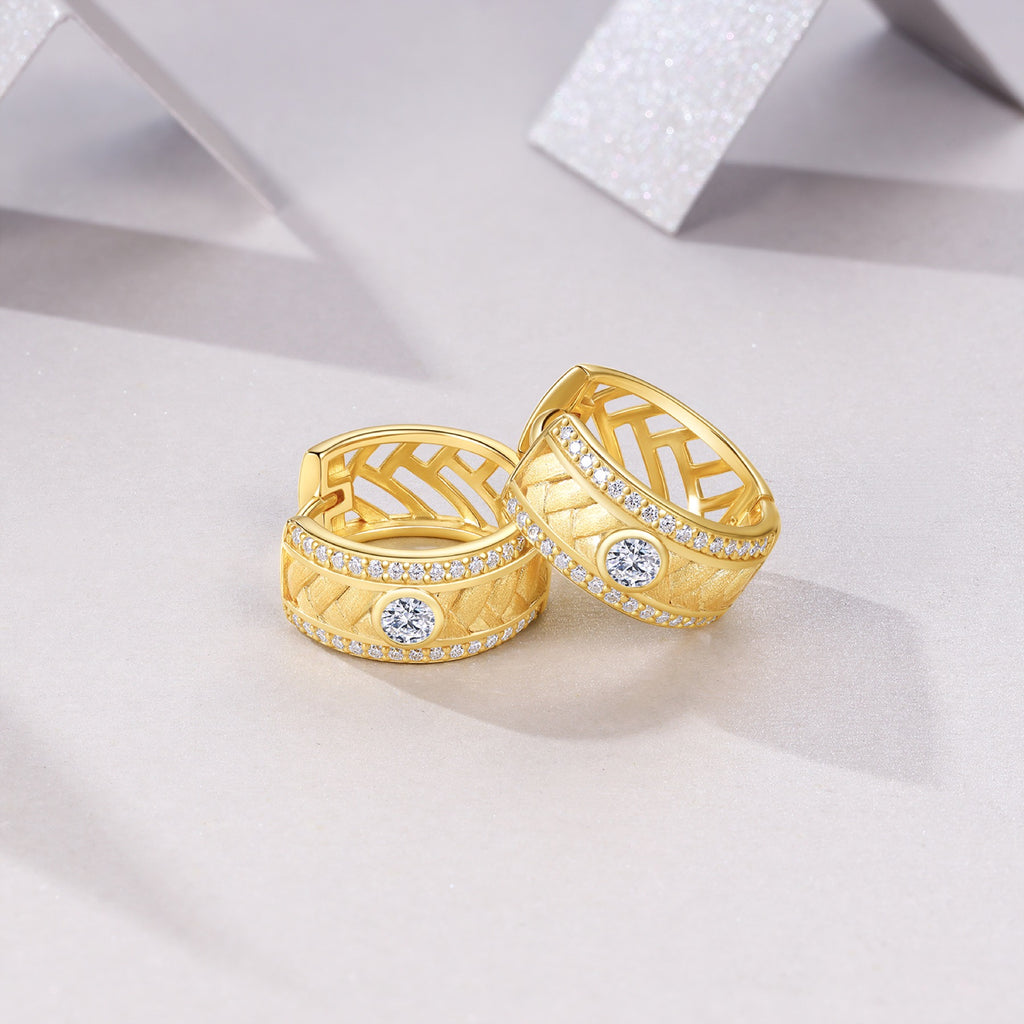 Inciso Moissanite Huggie Hoop Earrings in Gold-Tone Sterling Silver